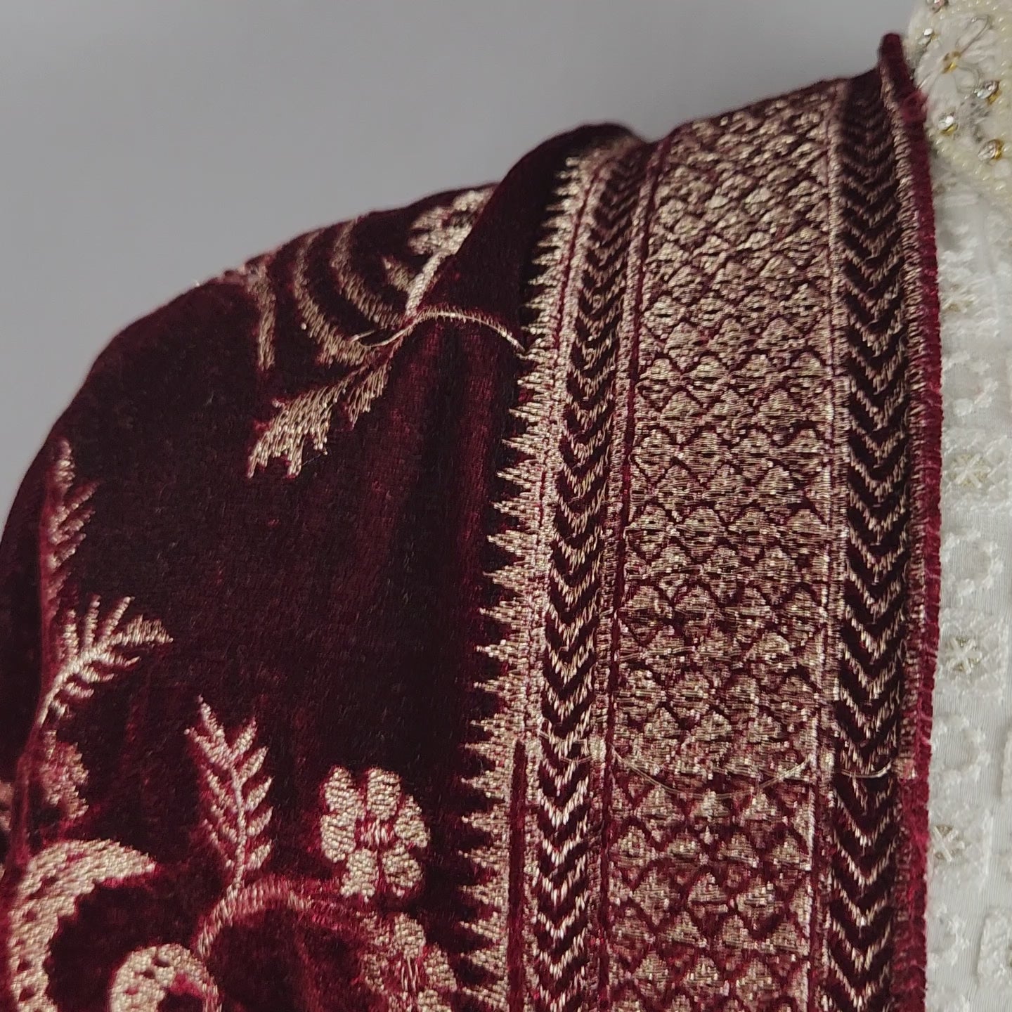 Red Groom Shawl - Golden Embroidery | Stole For Men