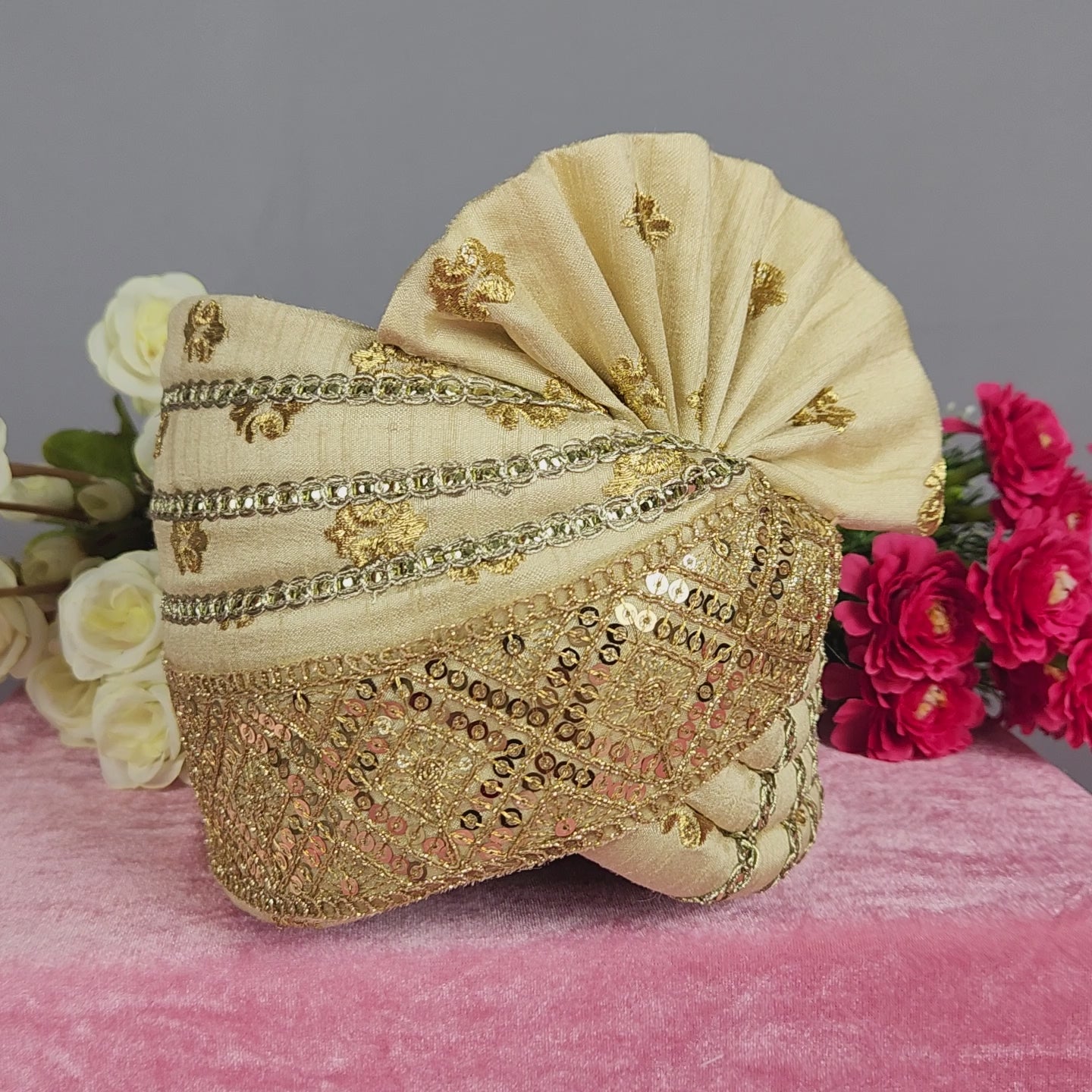 Golden Groom Turban With Sequin Work | Indian Wedding Safa