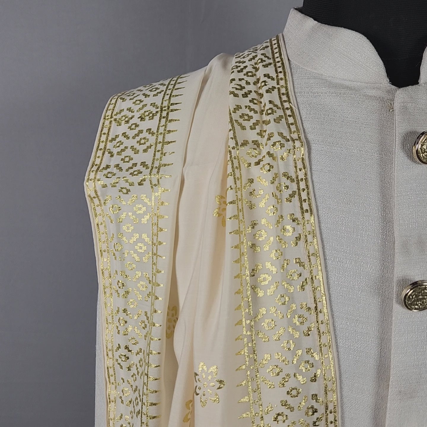 Cream Ivory Groom Shawl With Zari Embroidery