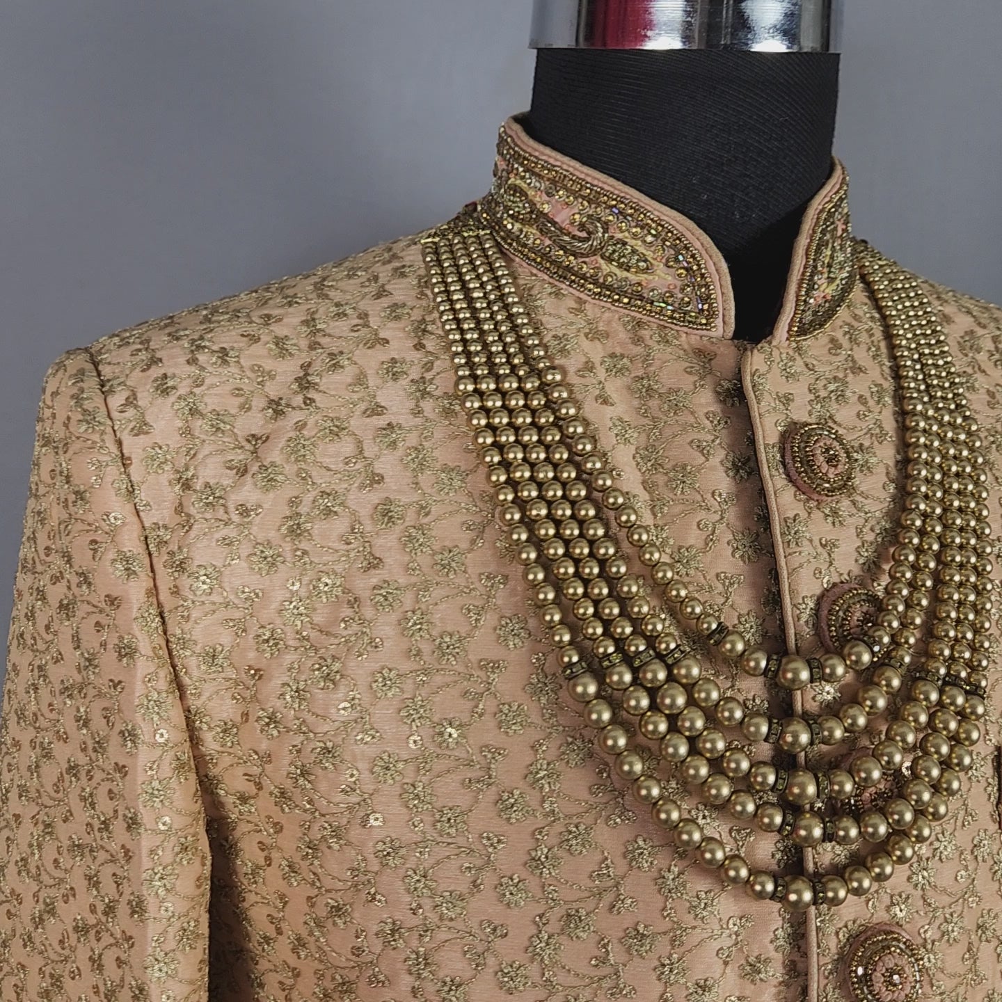 Peach Wedding Groom Sherwani WITH Gold Zari Work