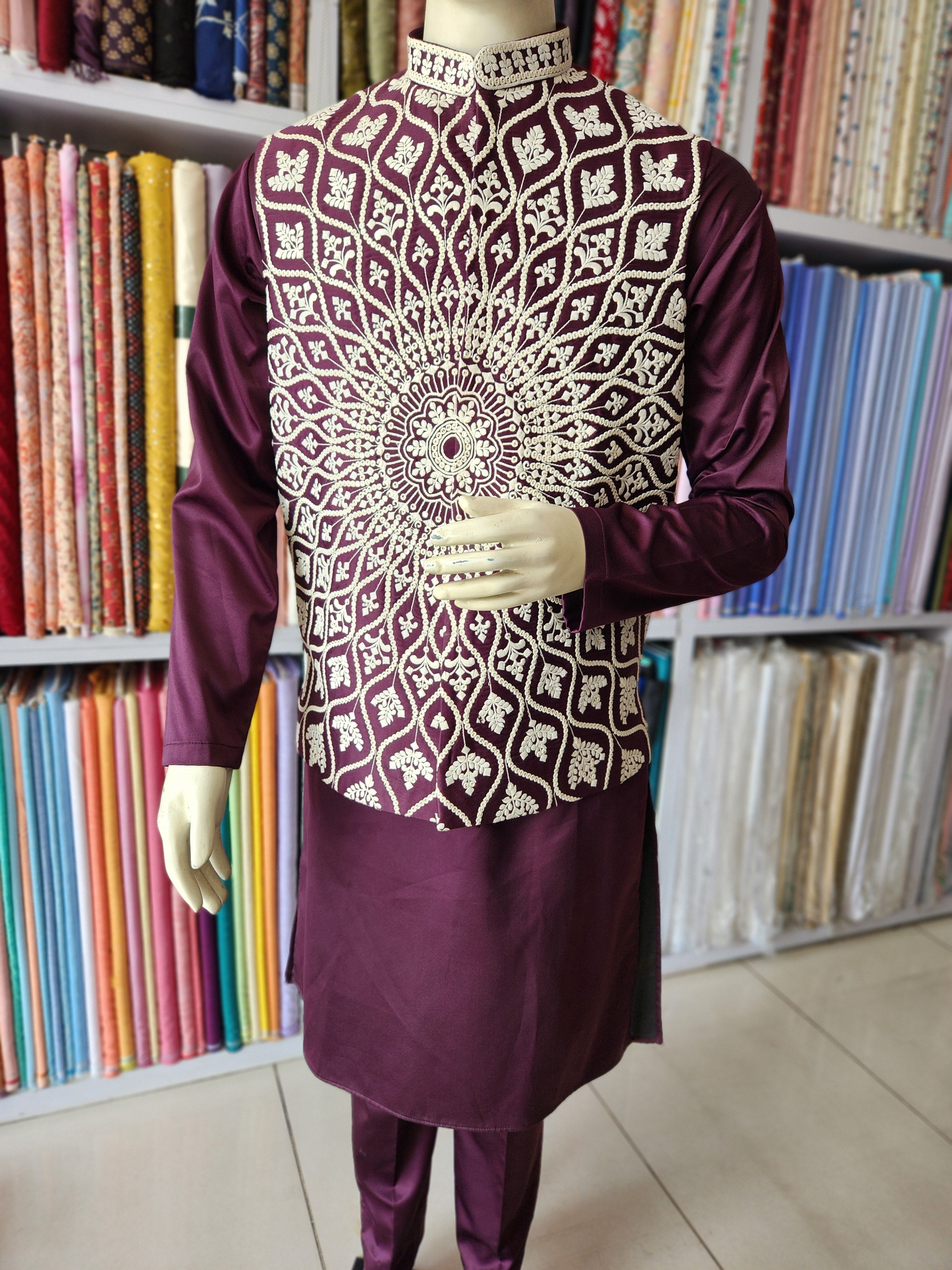 Purple Kurta Jacket Set for Wedding – Designer Indian Outfit