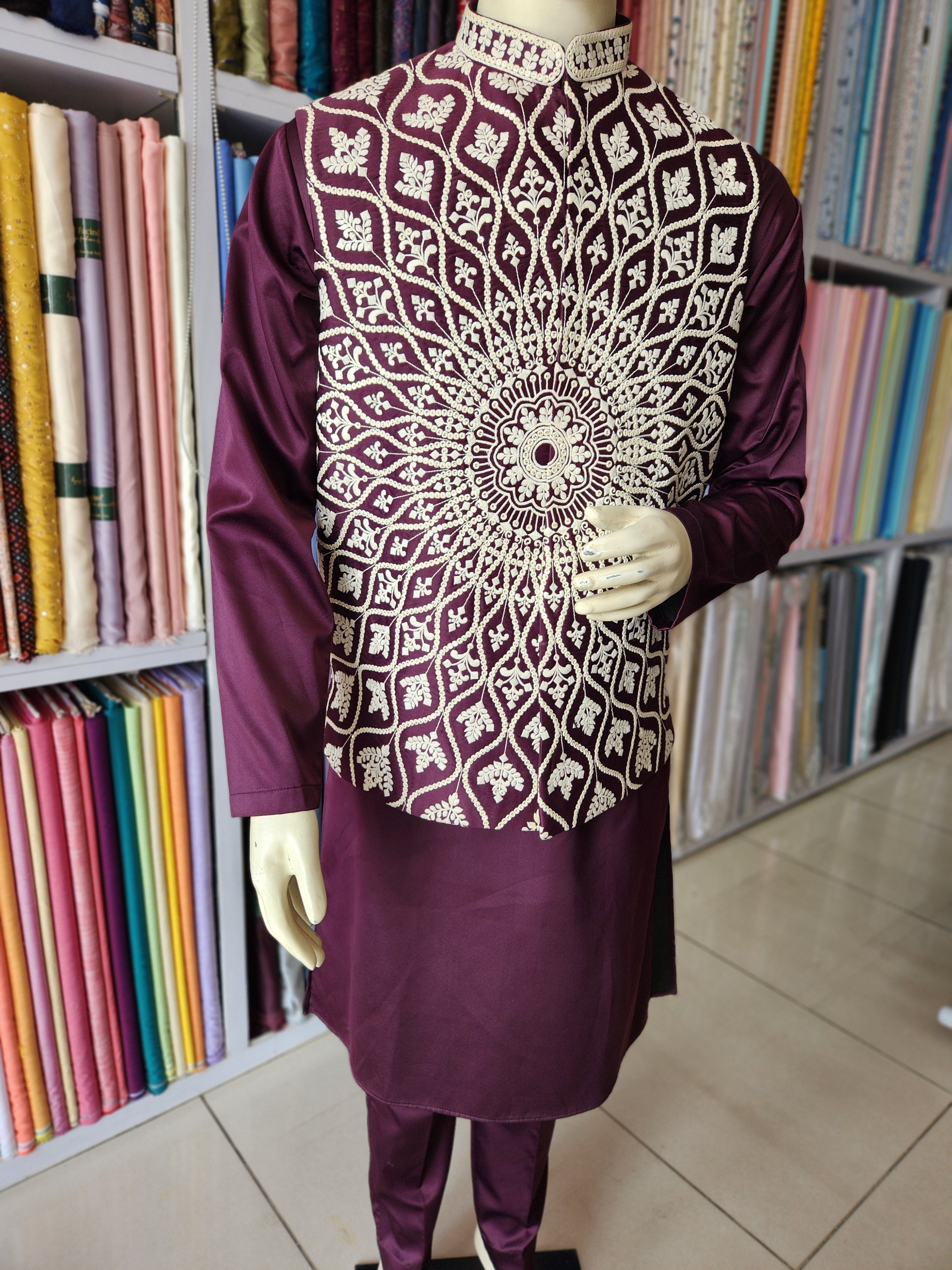 Purple Kurta Jacket Set for Wedding – Designer Indian Outfit