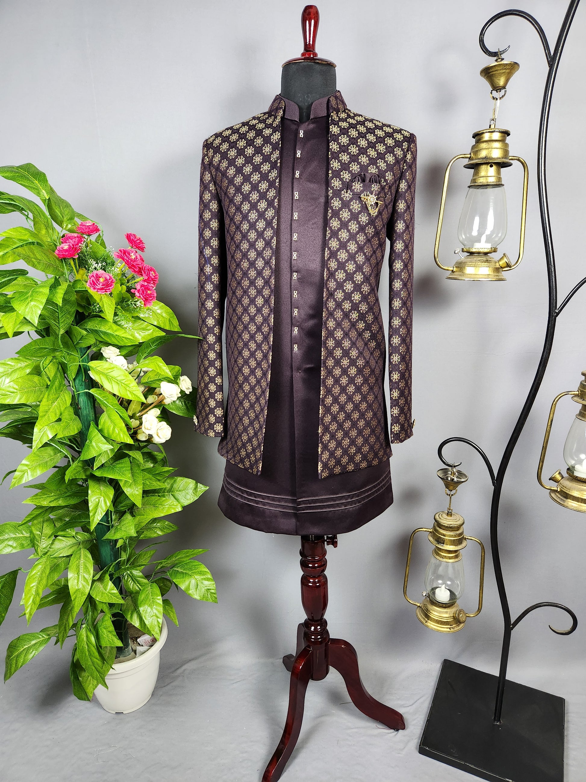 Purple Indo-Western Sherwani for Groom  -   Indian Wedding Outfit for Men