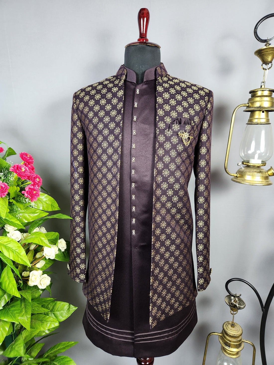 Purple Indo-Western Sherwani for Groom  -   Indian Wedding Outfit for Men