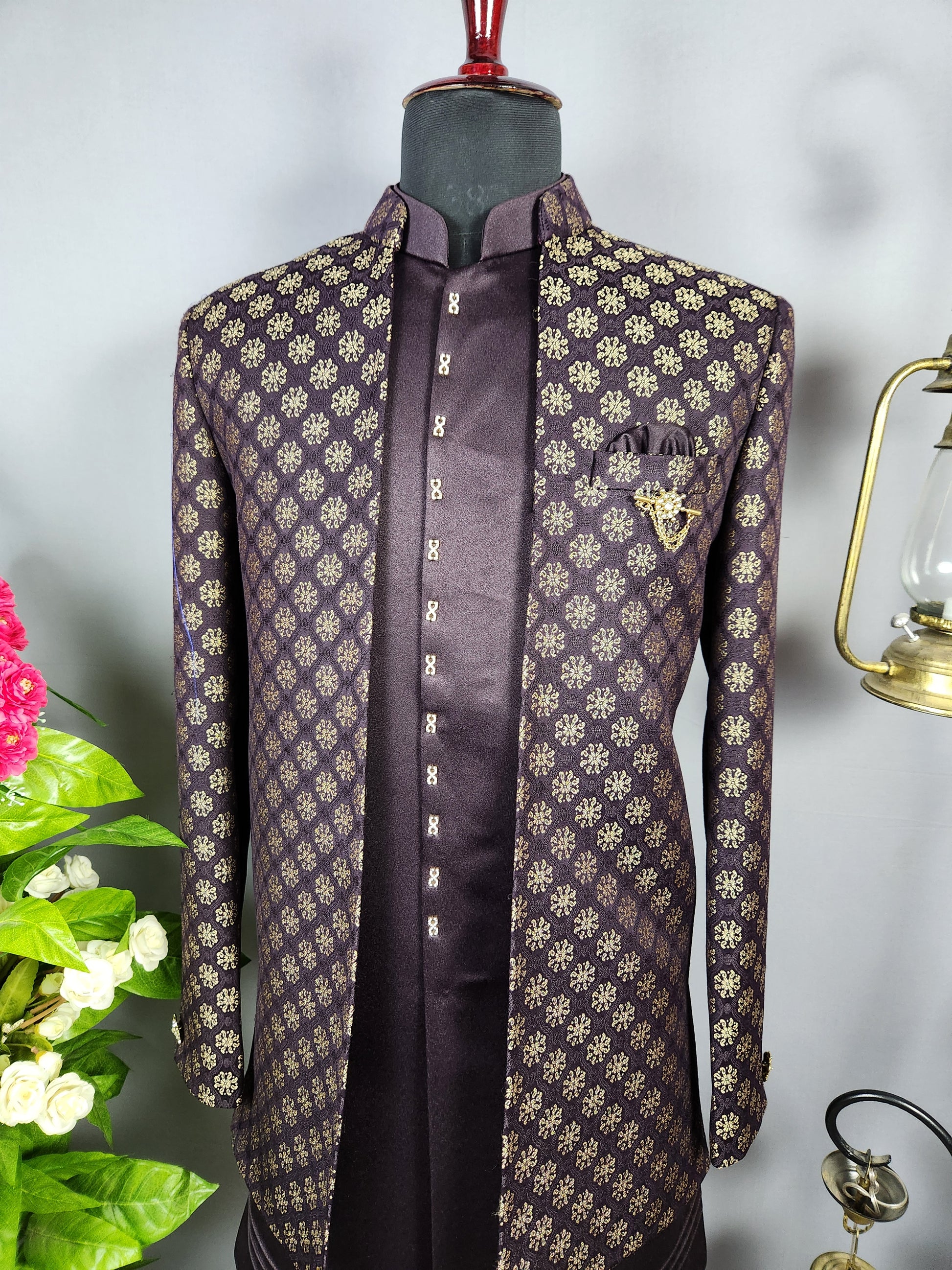 Purple Indo-Western Sherwani for Groom  -   Indian Wedding Outfit for Men