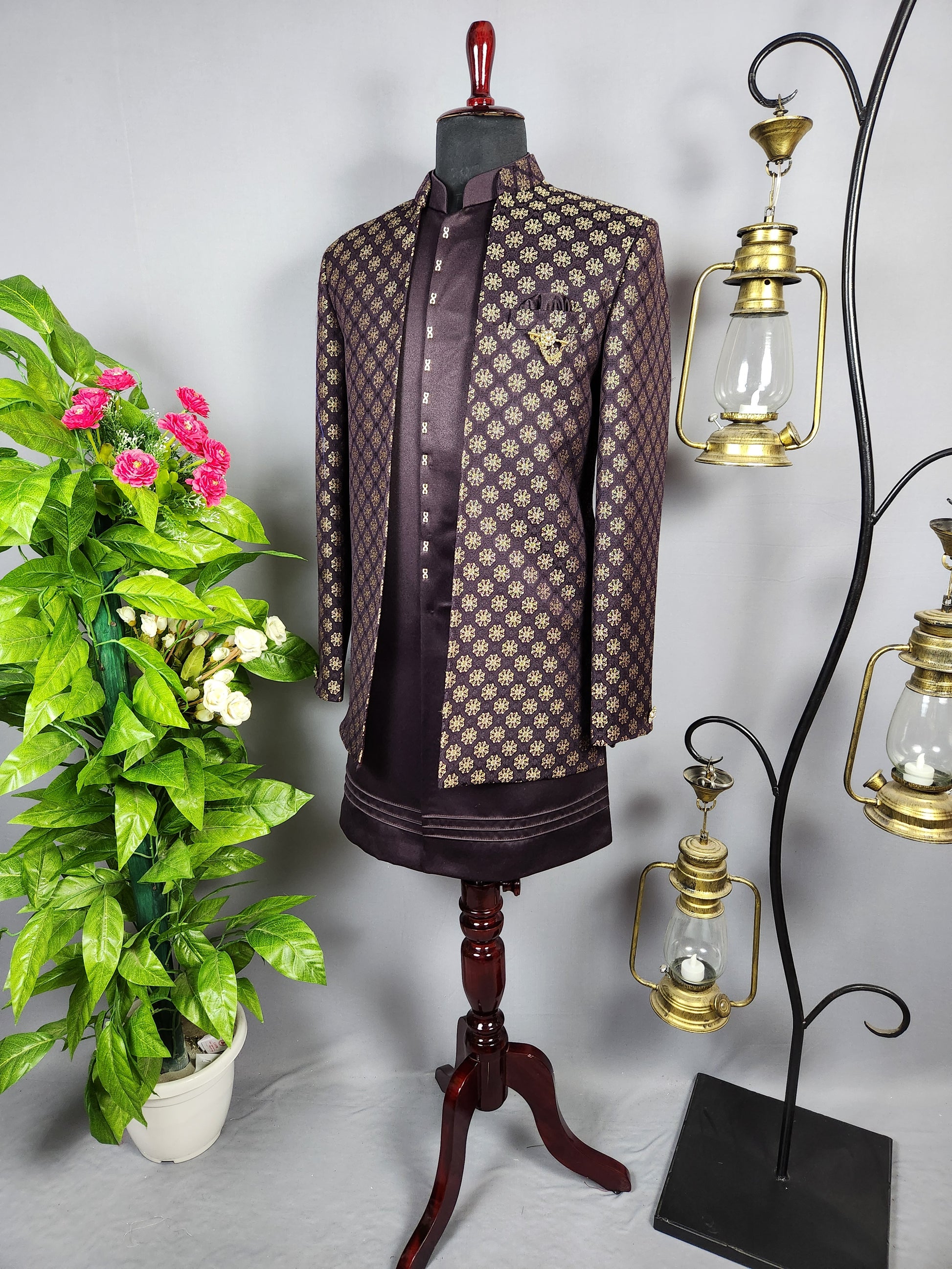 Purple Indo-Western Sherwani for Groom  -   Indian Wedding Outfit for Men