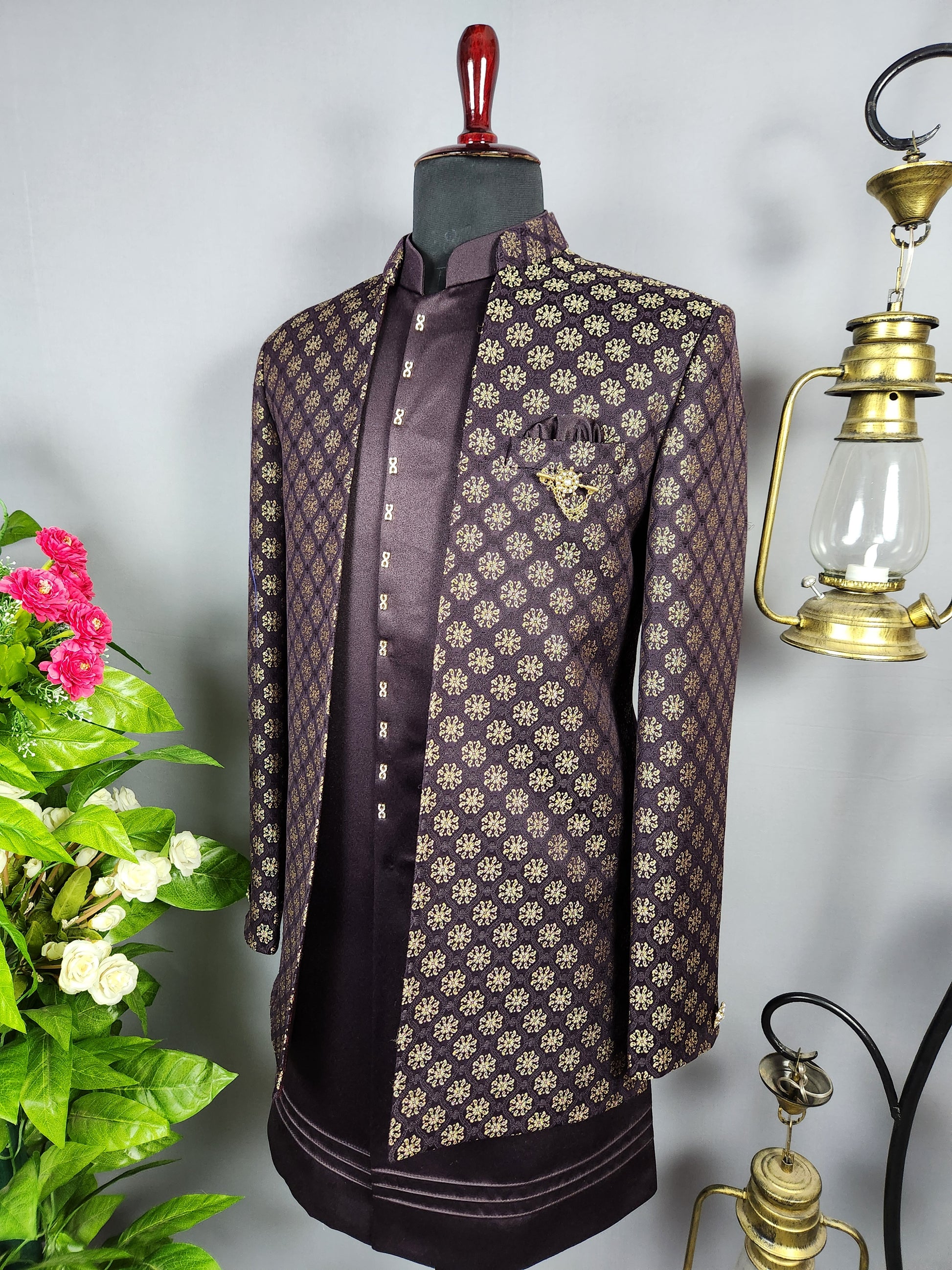 Purple Indo-Western Sherwani for Groom  -   Indian Wedding Outfit for Men