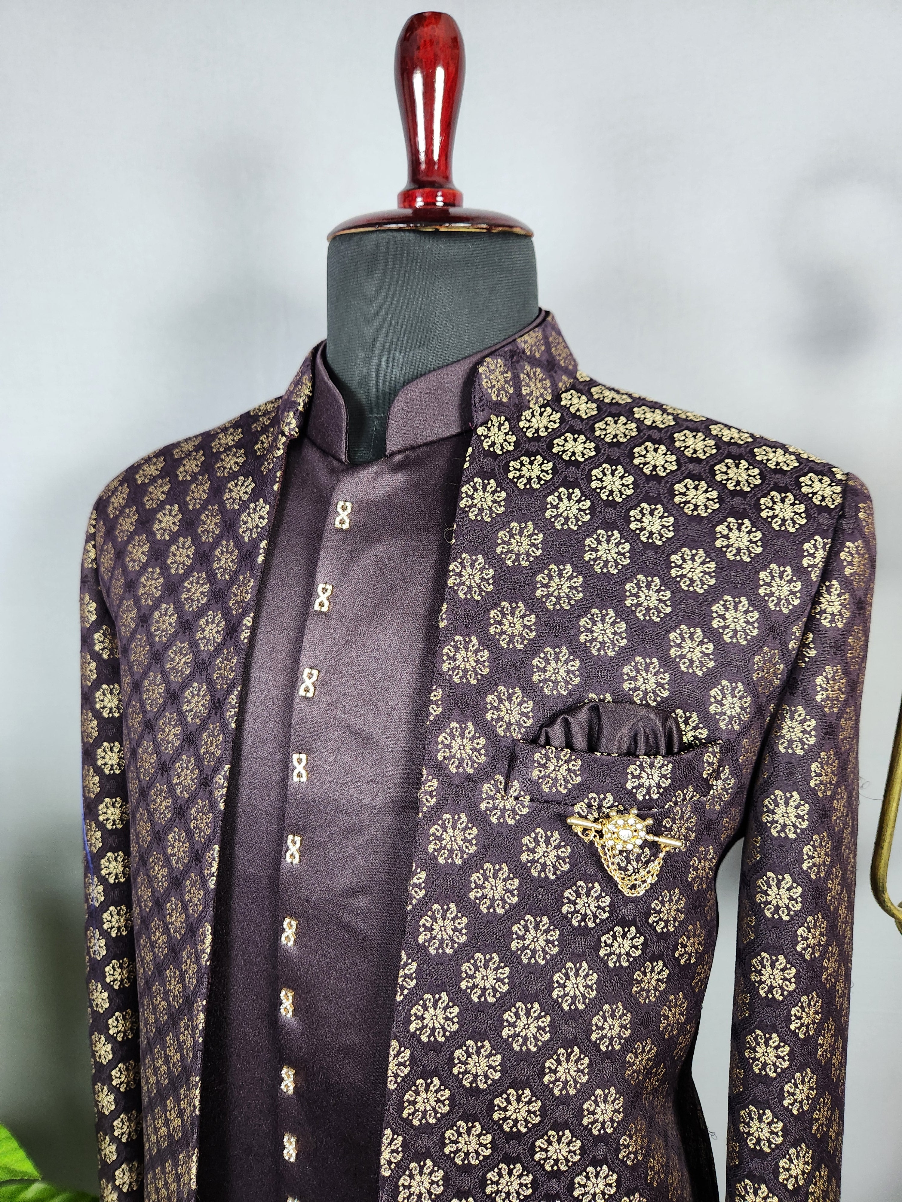 Purple Indo-Western Sherwani for Groom  -   Indian Wedding Outfit for Men