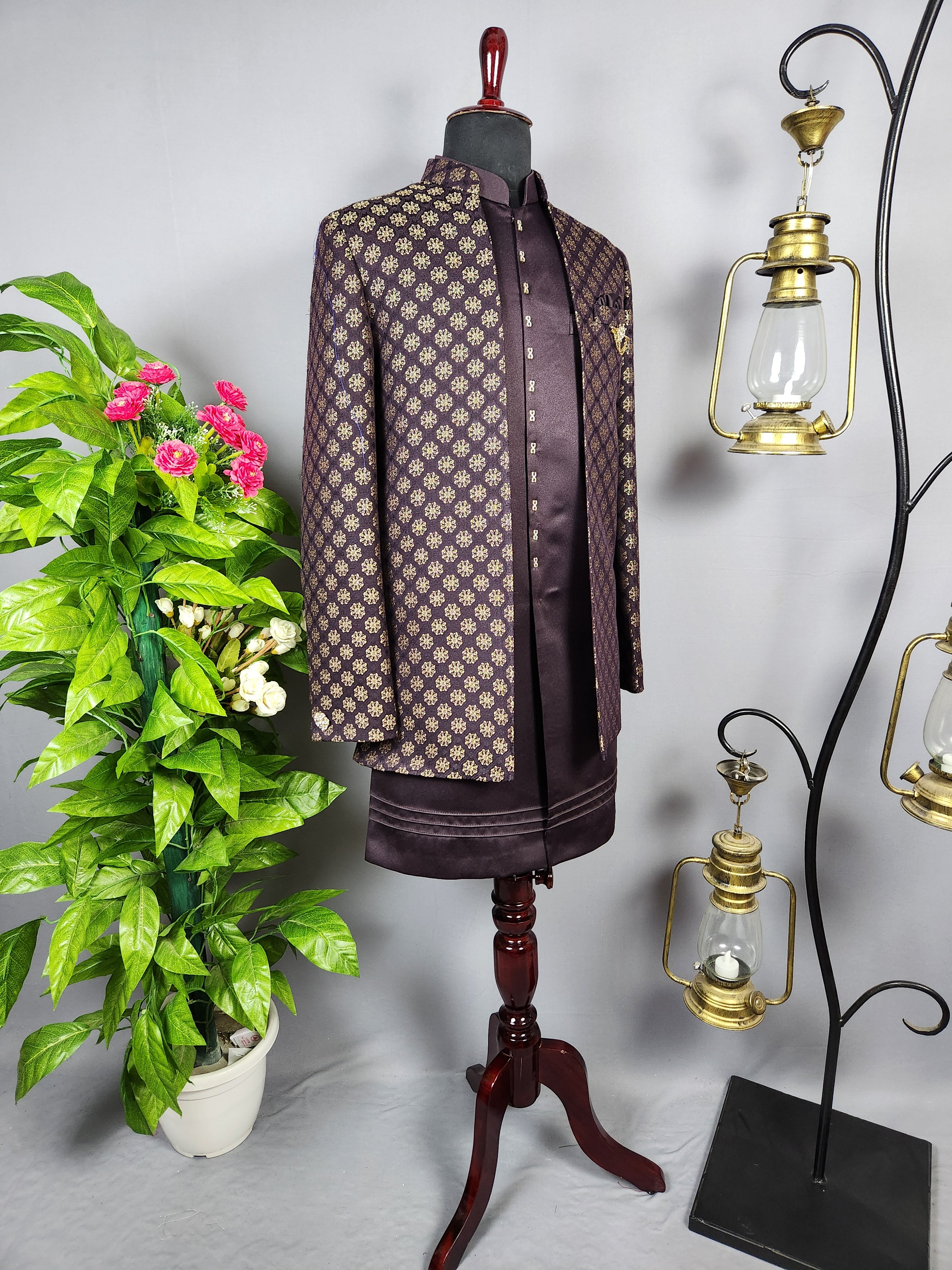 Purple Indo-Western Sherwani for Groom  -   Indian Wedding Outfit for Men