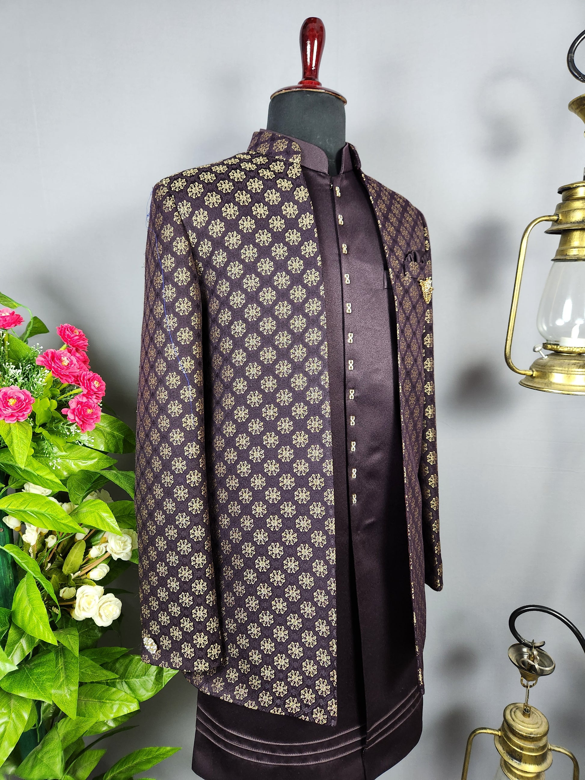 Purple Indo-Western Sherwani for Groom  -   Indian Wedding Outfit for Men