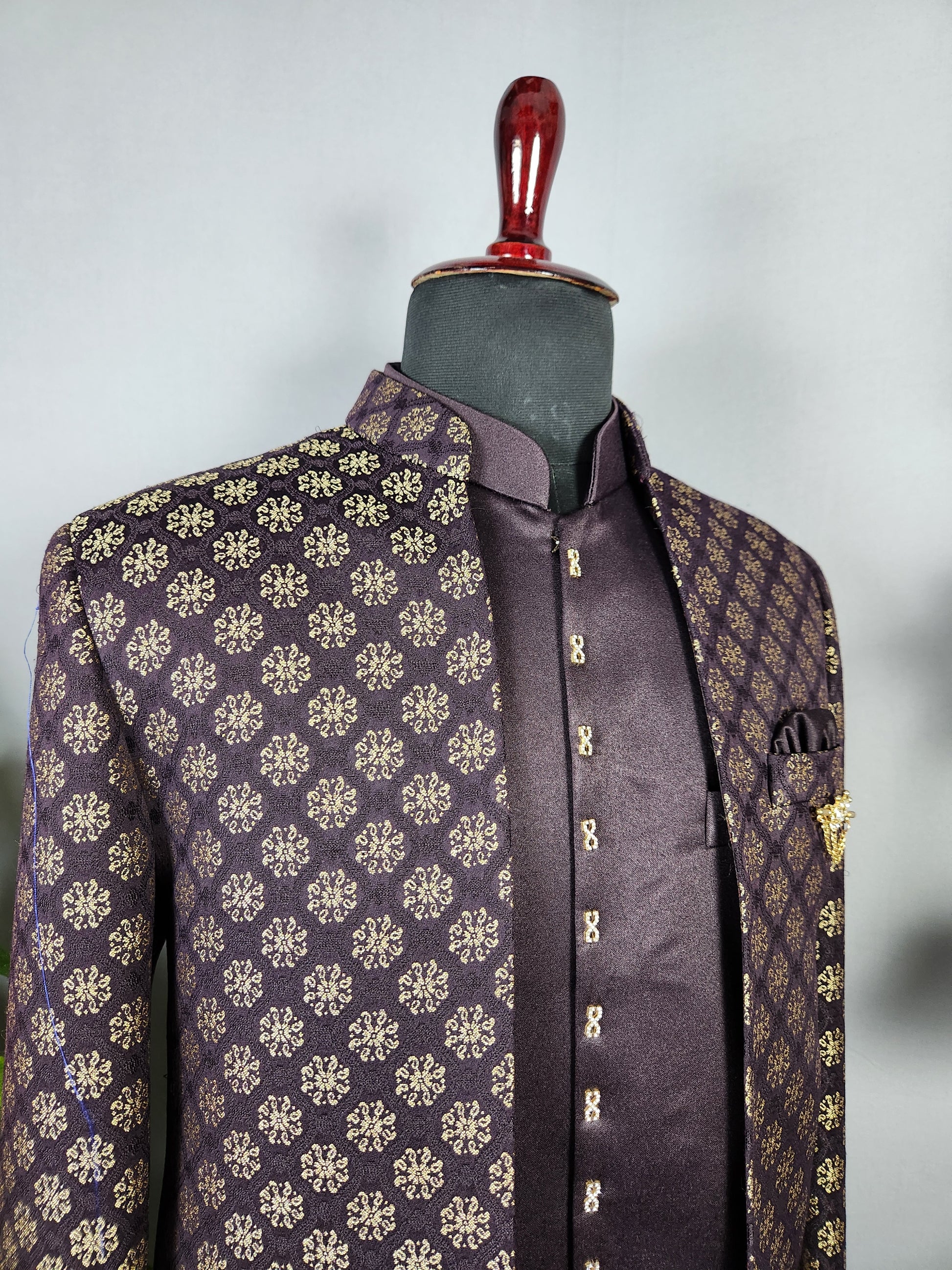 Purple Indo-Western Sherwani for Groom  -   Indian Wedding Outfit for Men