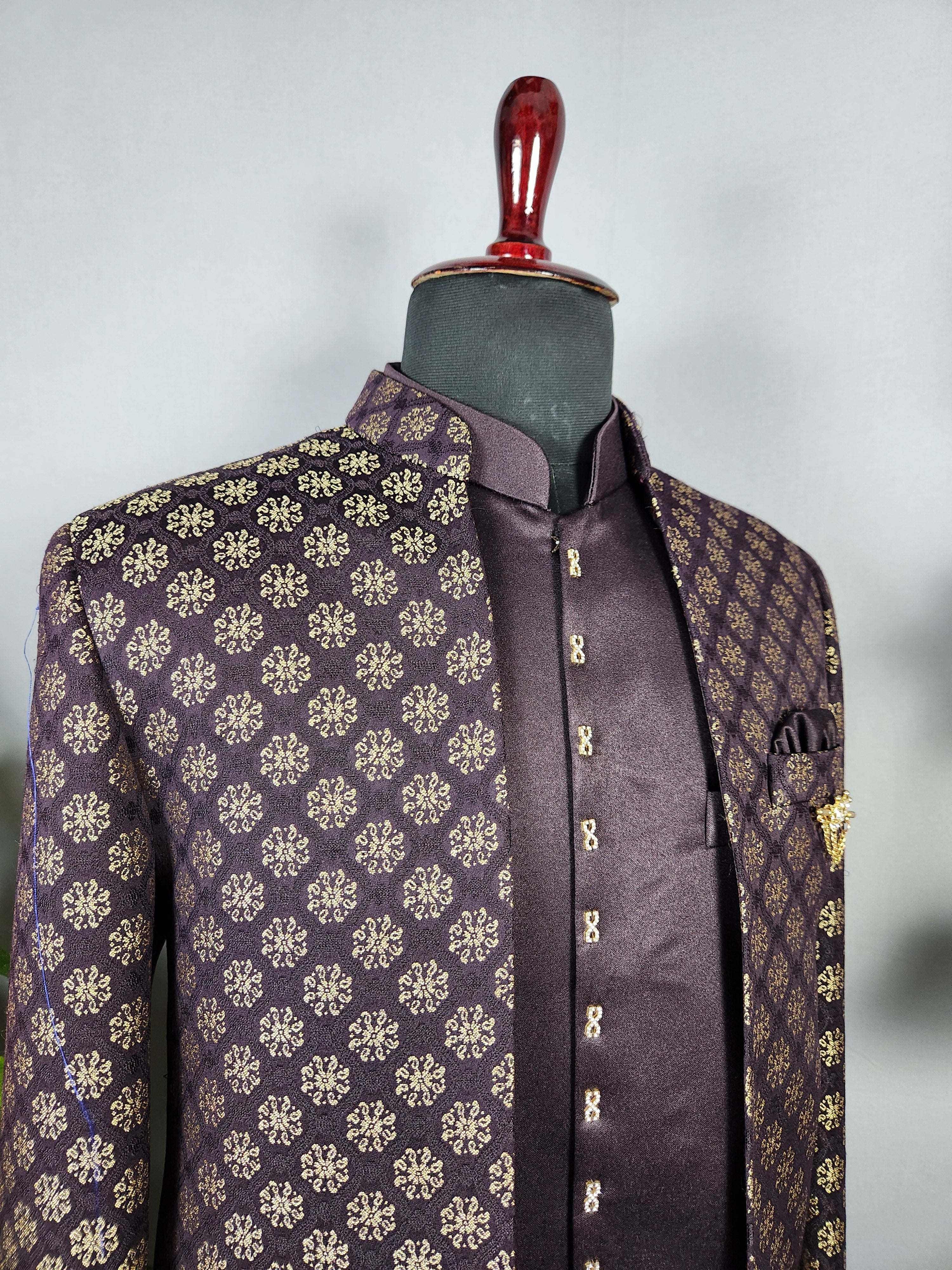 Purple Indo-Western Sherwani for Groom  -   Indian Wedding Outfit for Men