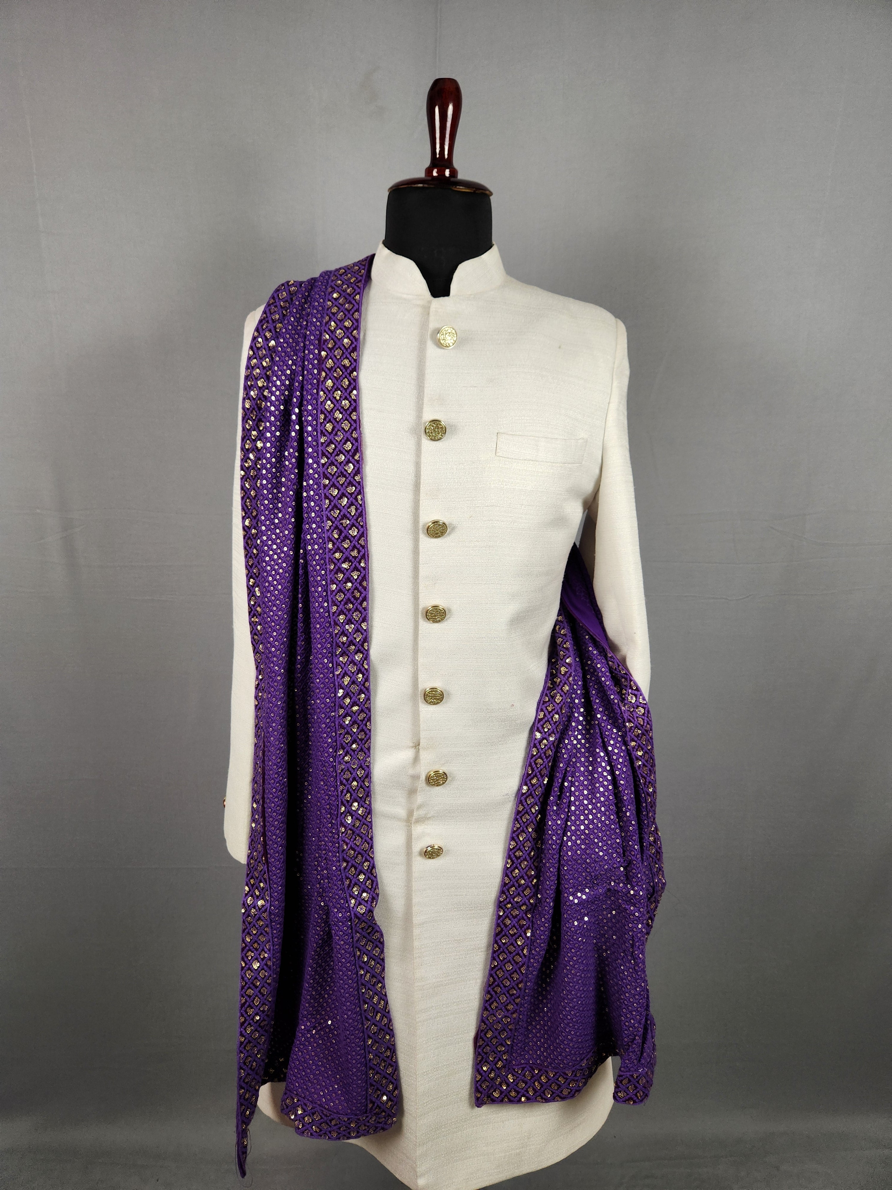Purple Shawl Groom - A Gold Sequin Purple Stole