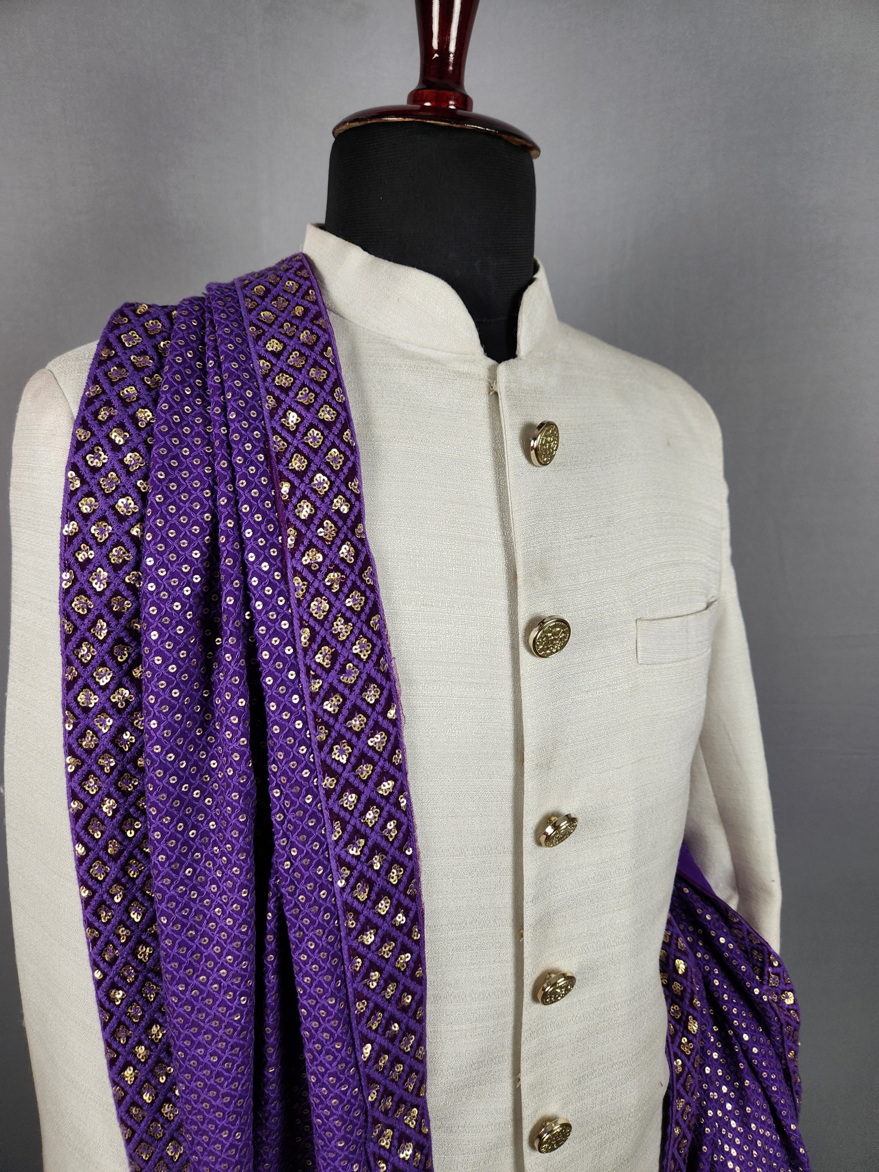 Purple Shawl Groom - A Gold Sequin Purple Stole