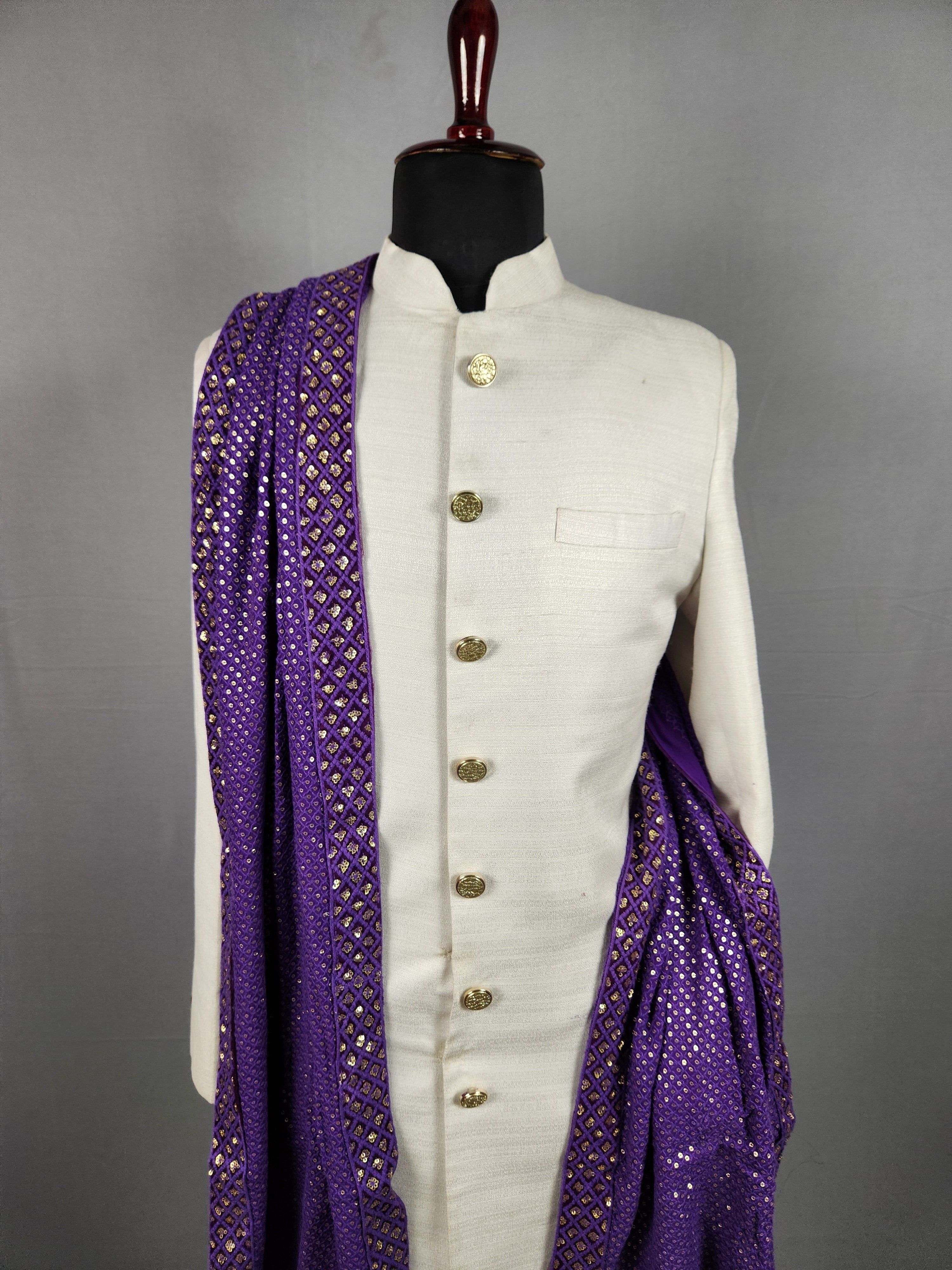 Purple Shawl Groom - A Gold Sequin Purple Stole