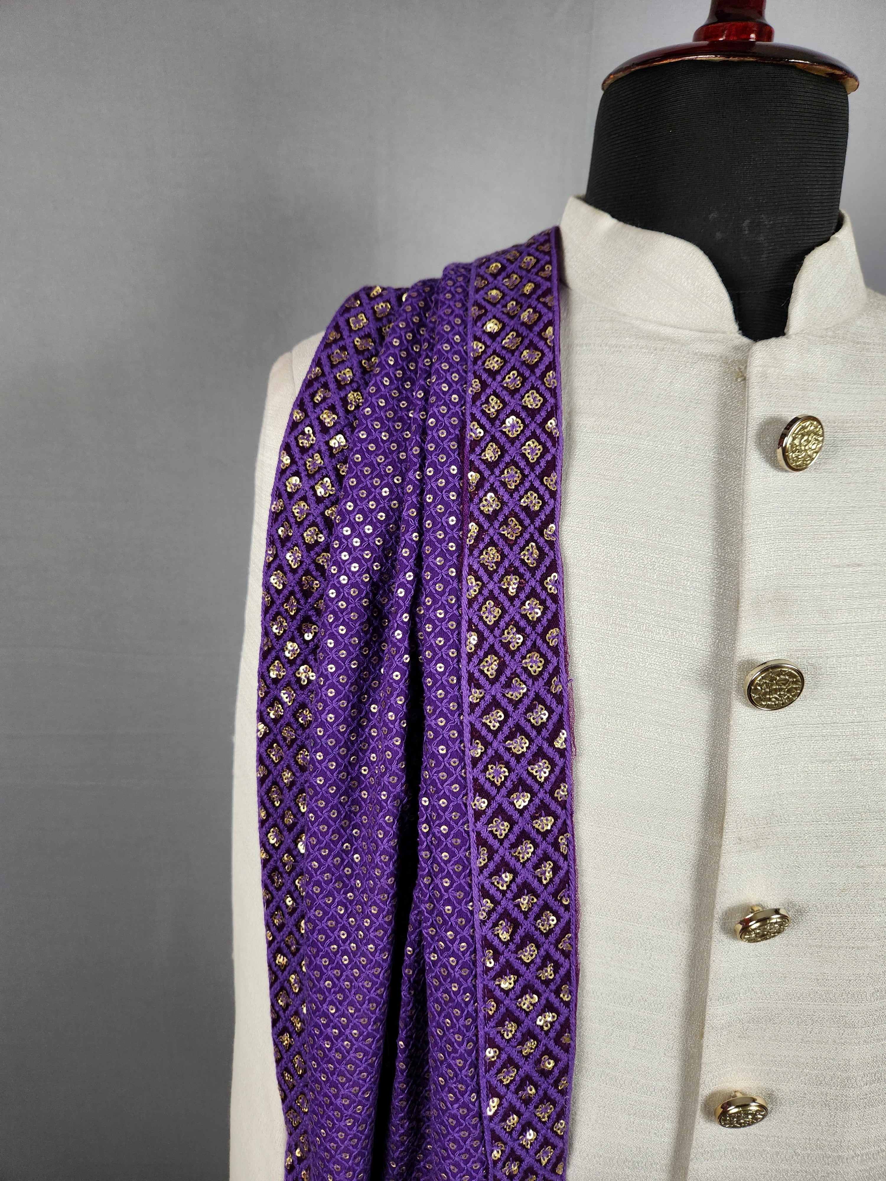 Purple Shawl Groom - A Gold Sequin Purple Stole