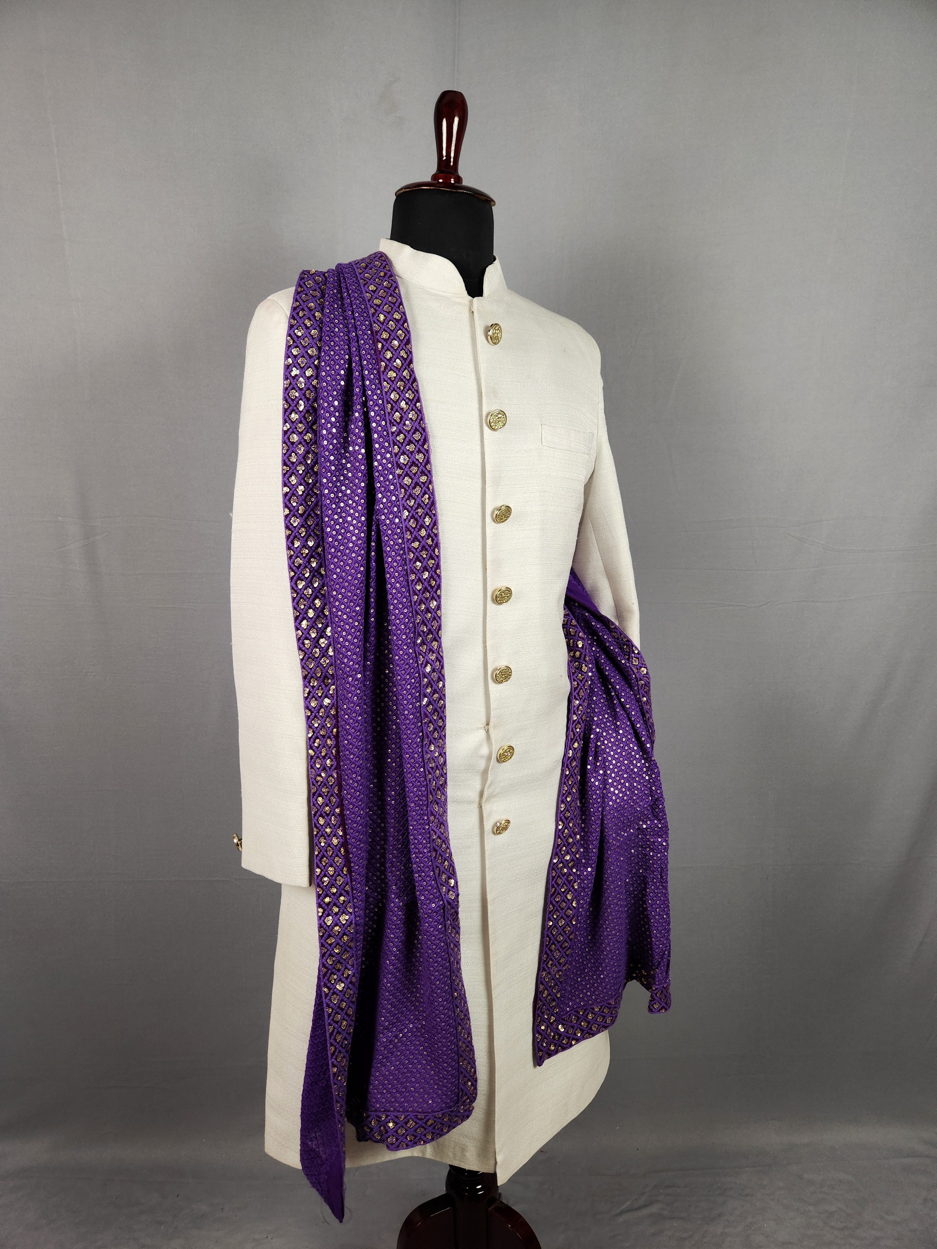 Purple Shawl Groom - A Gold Sequin Purple Stole