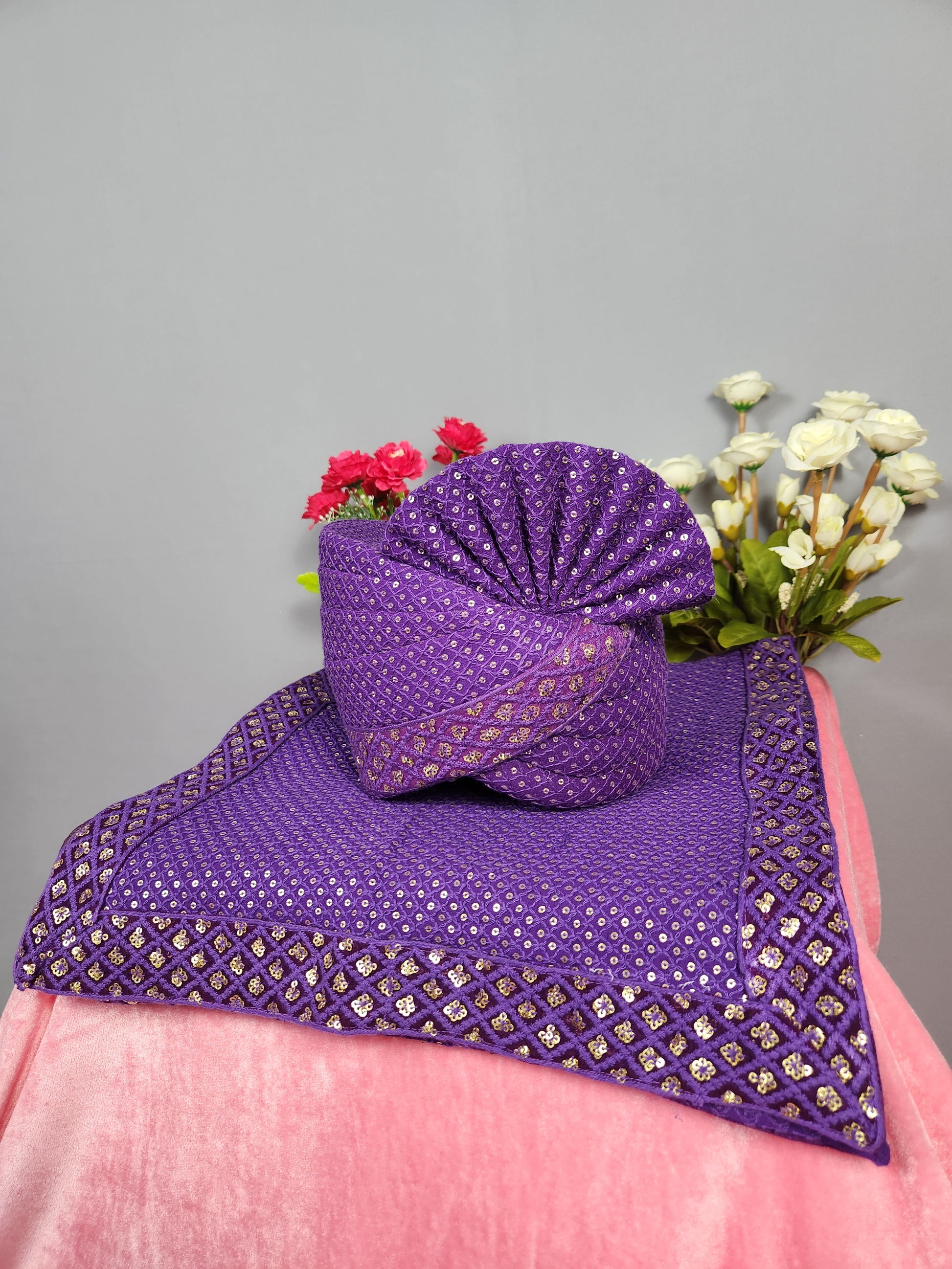 Purple Groom Turban Shawl