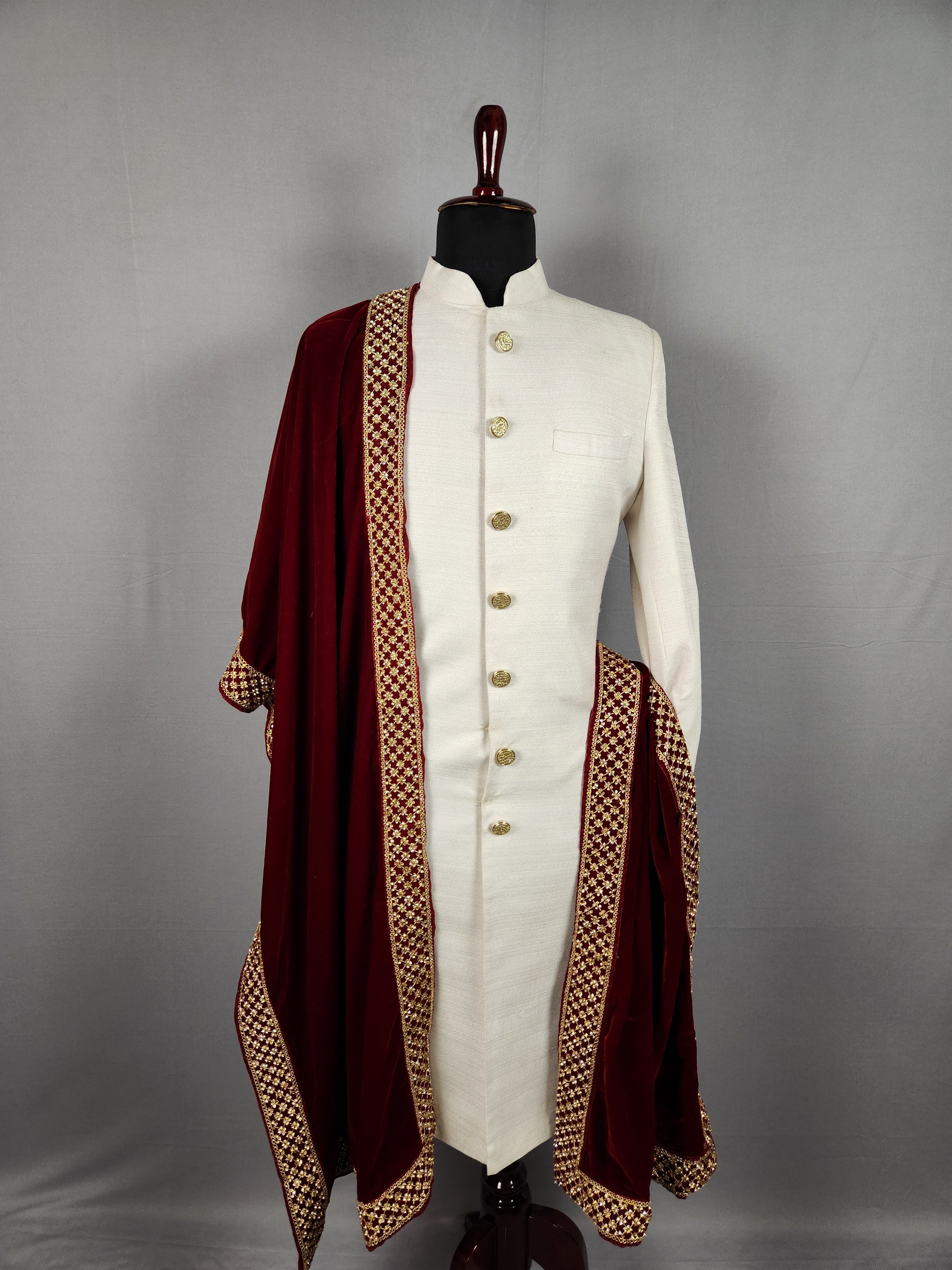 Red Groom Shawl with Zarkan Border Work