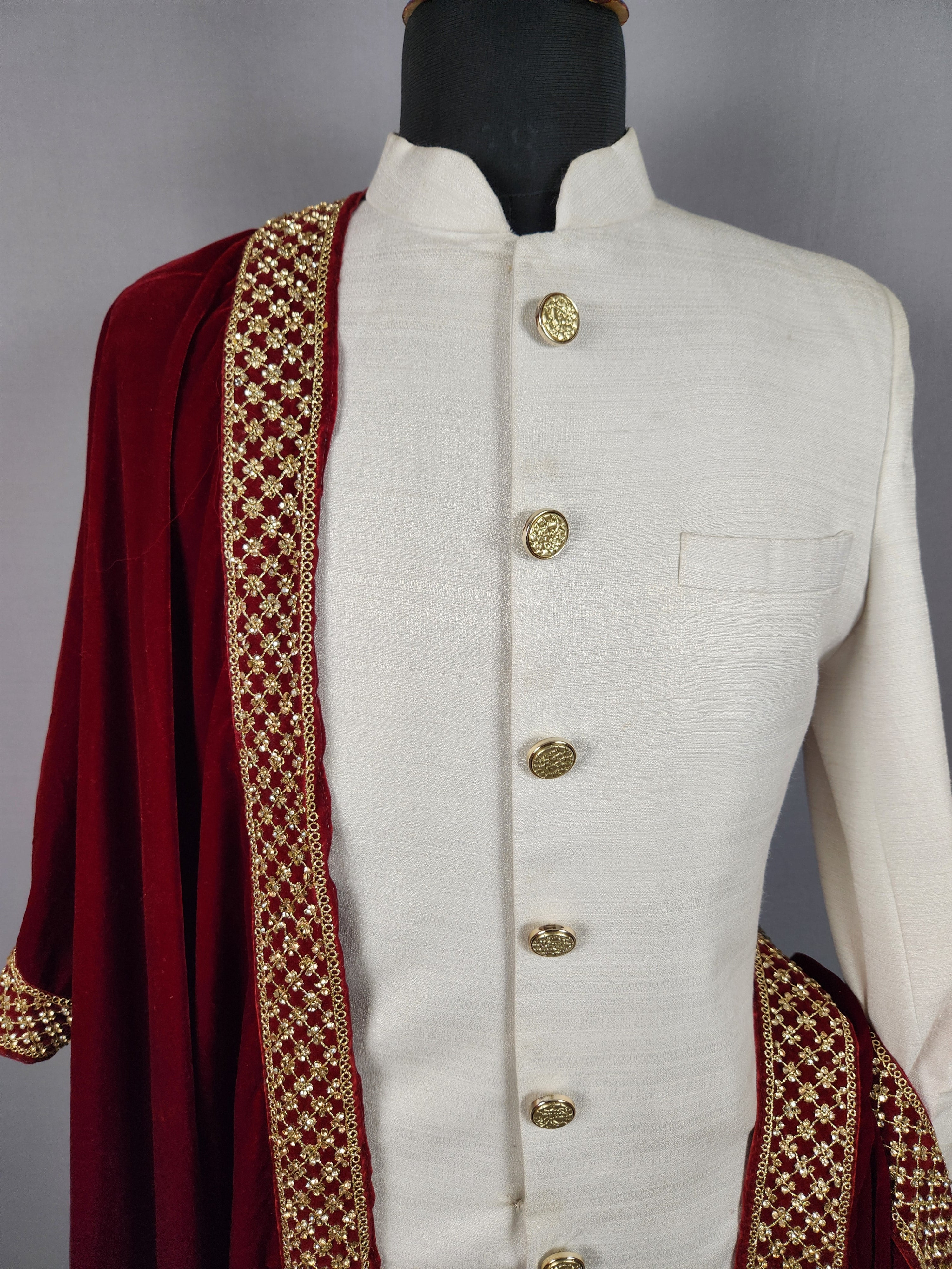 Red Groom Shawl with Zarkan Border Work