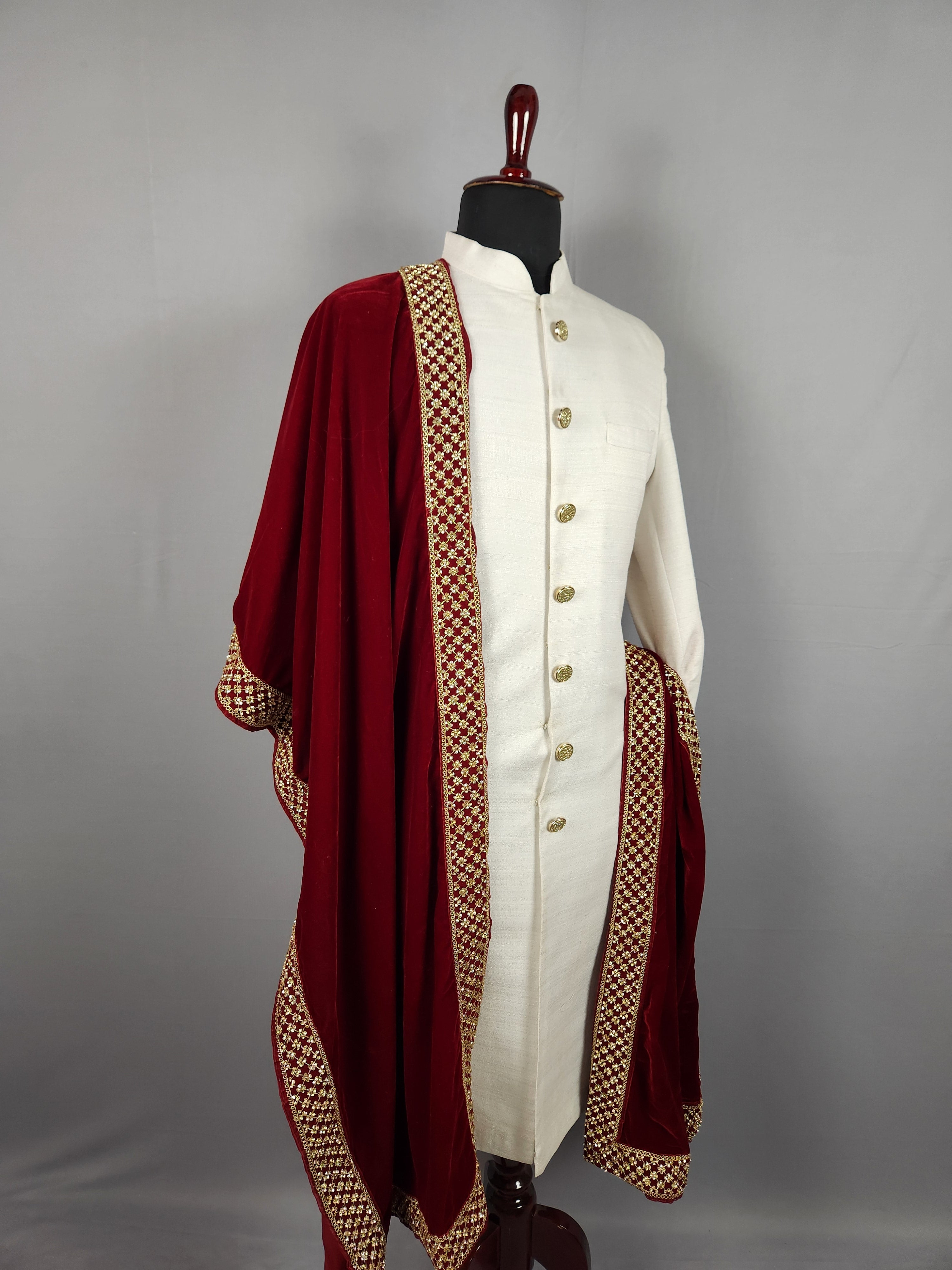 Red Groom Shawl with Zarkan Border Work