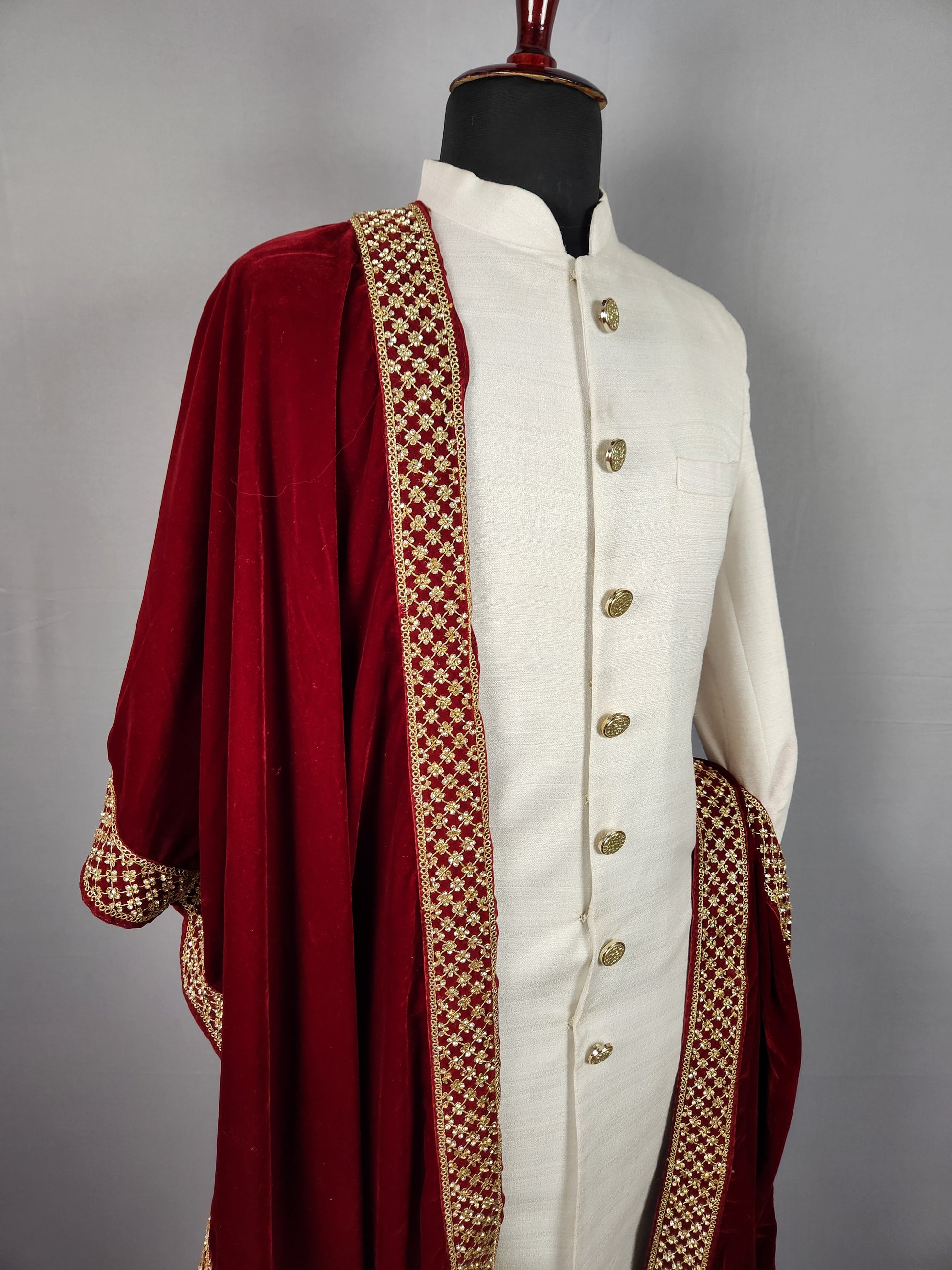 Red Groom Shawl with Zarkan Border Work