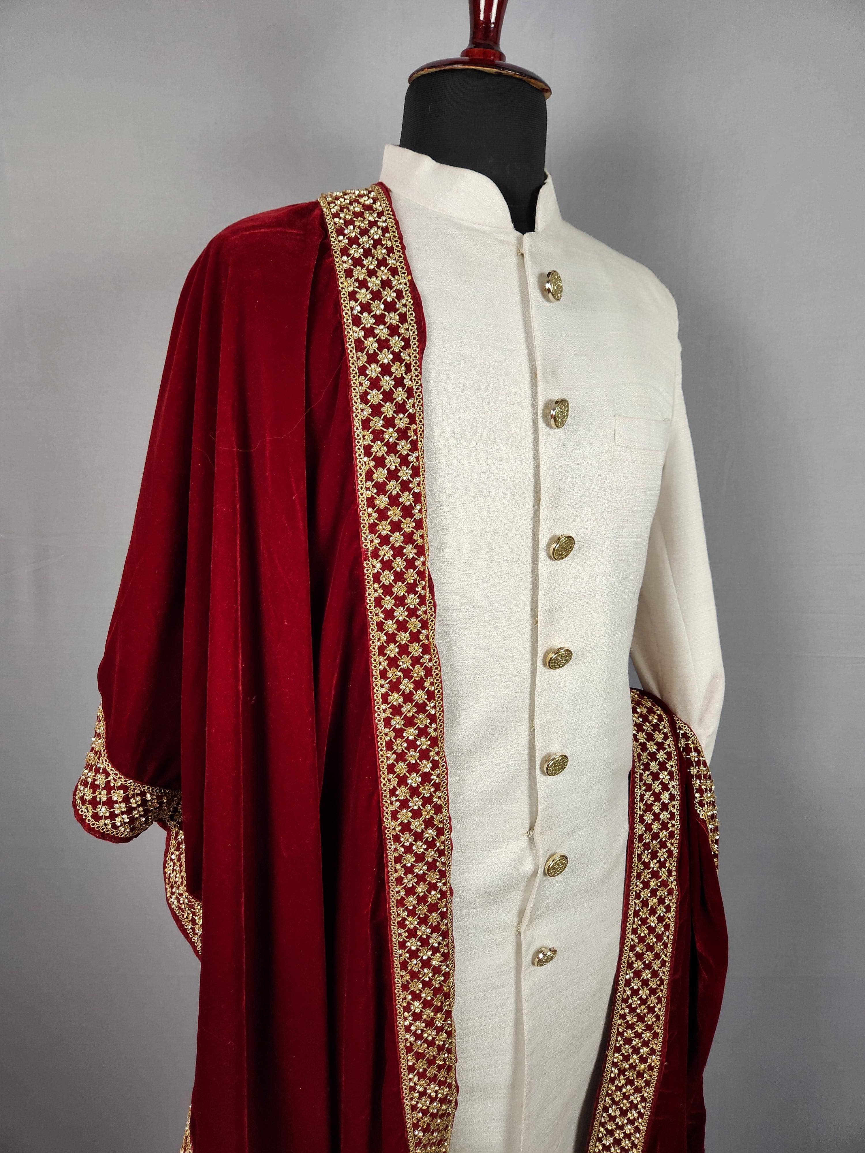 Red Groom Shawl with Zarkan Border Work