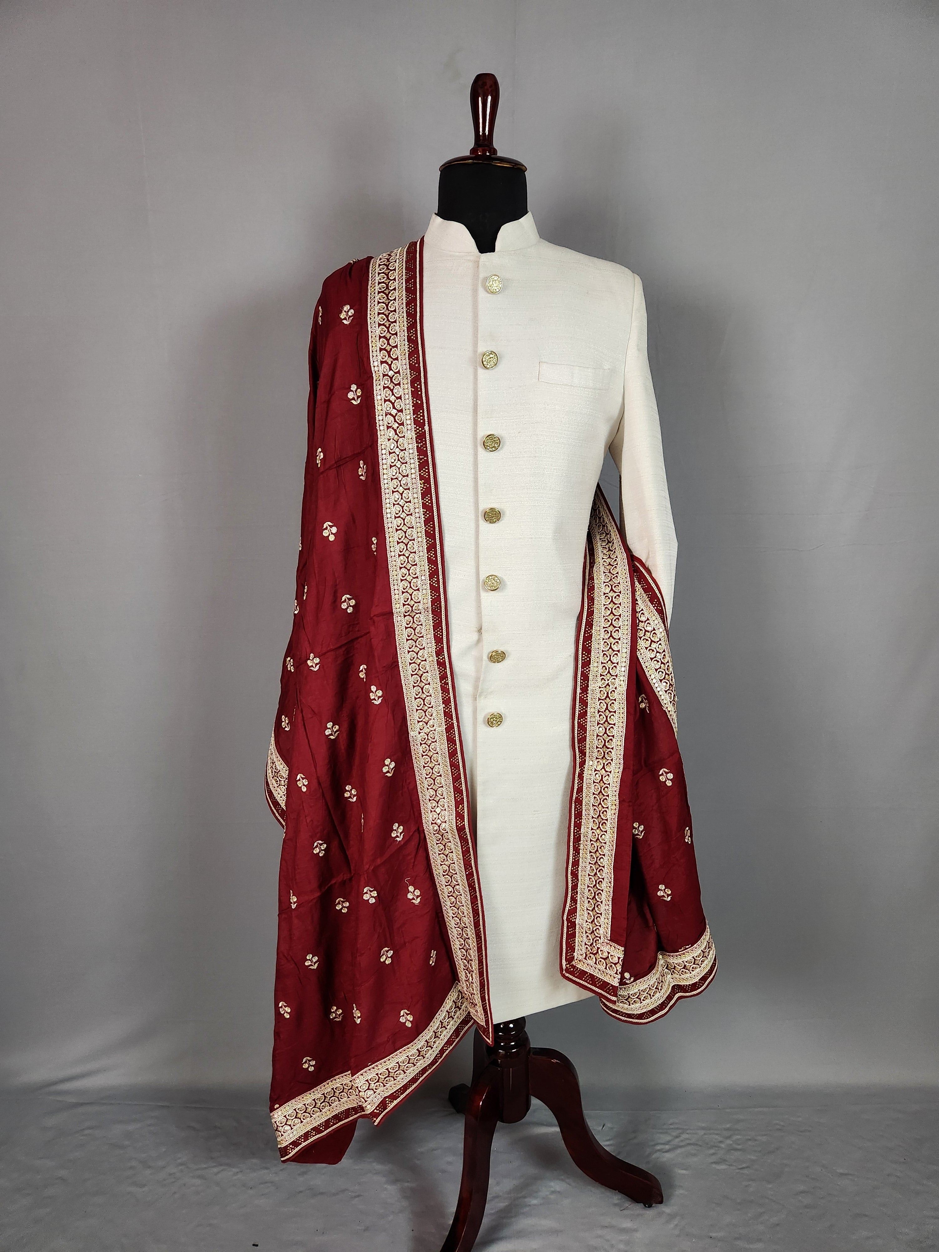 Red Groom Stole with White Embroidery Border