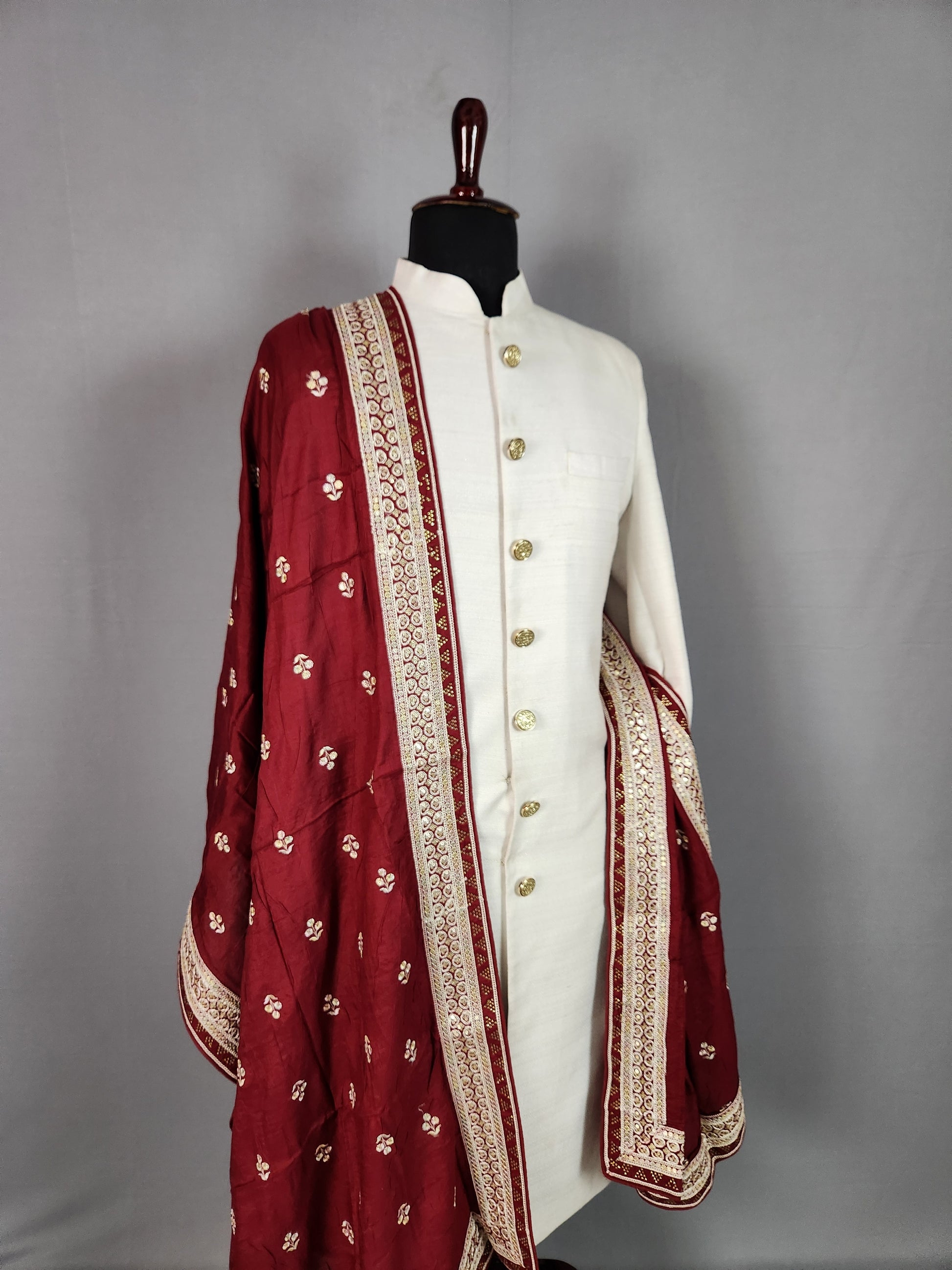 Red Groom Stole with White Embroidery Border