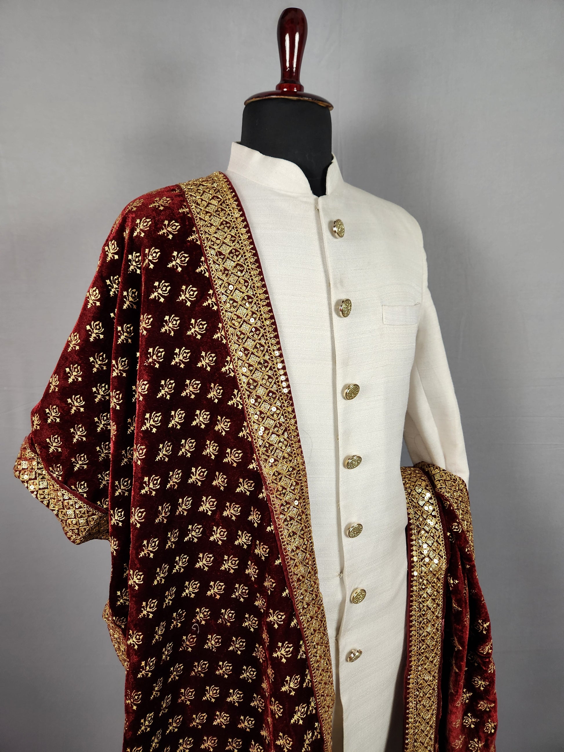 Red Groom Shawl with Gold Print