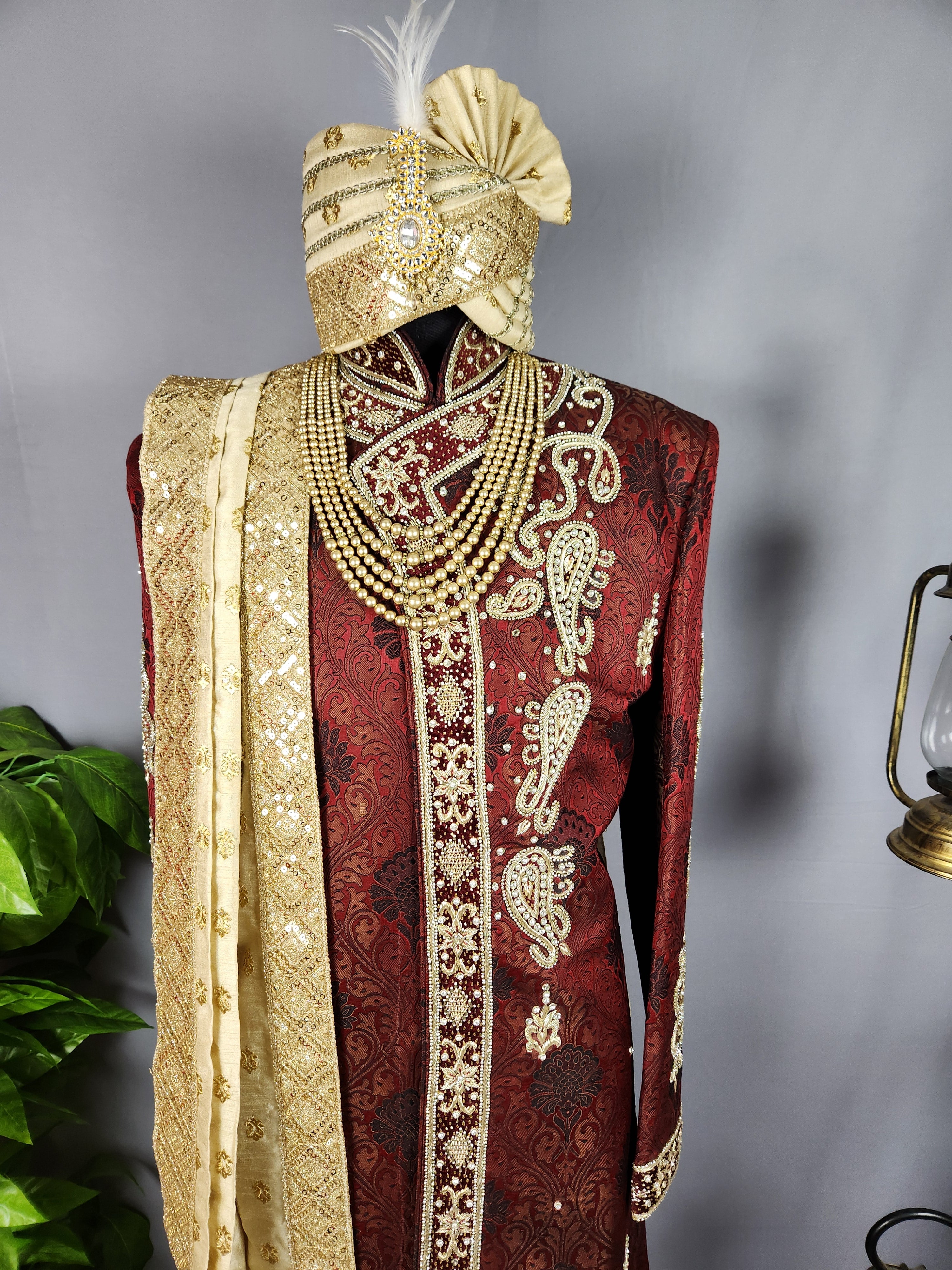 Red Sherwani Groom Wedding with zardozi work