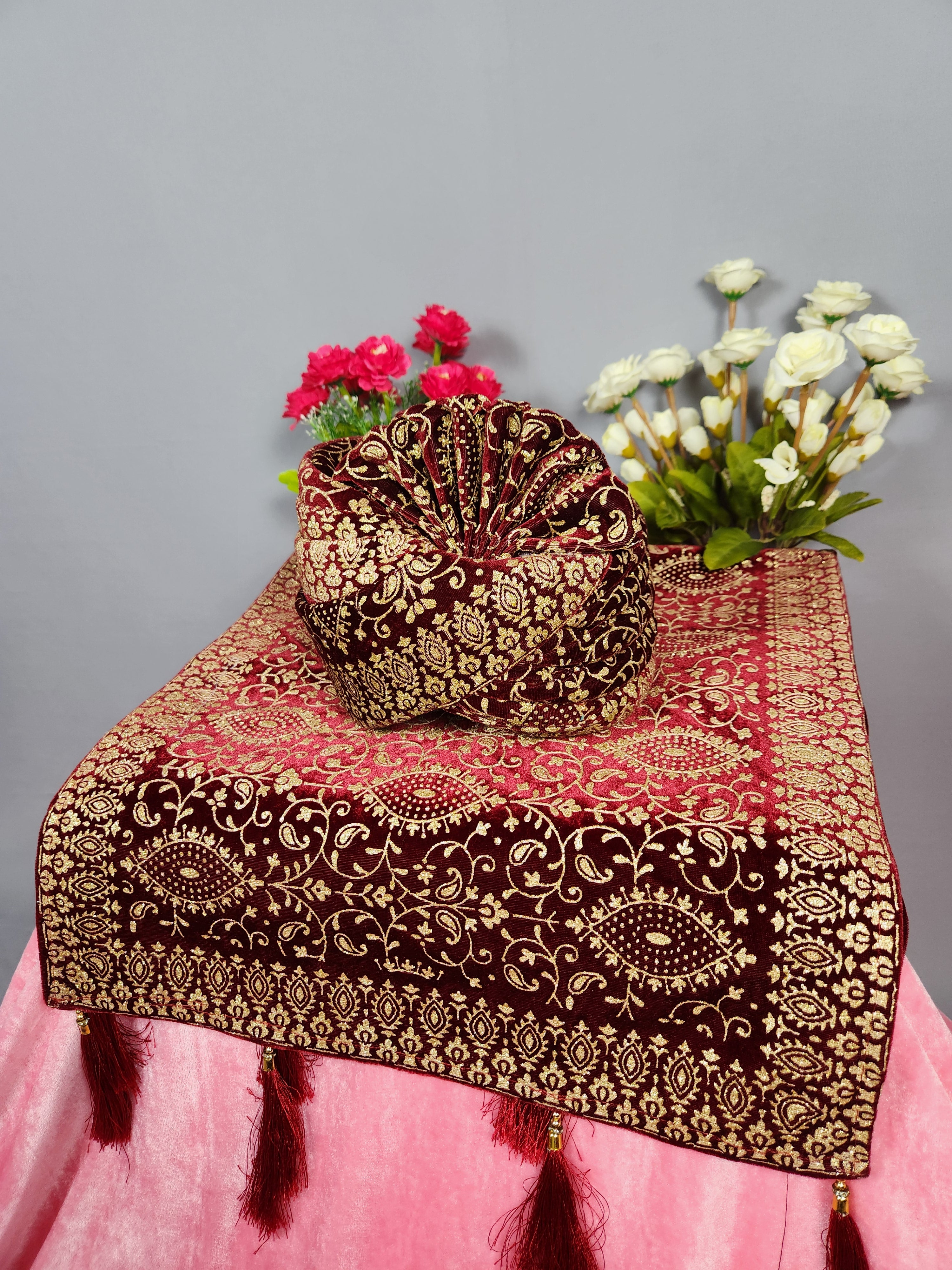 Red Groom Turban Shawl  Set