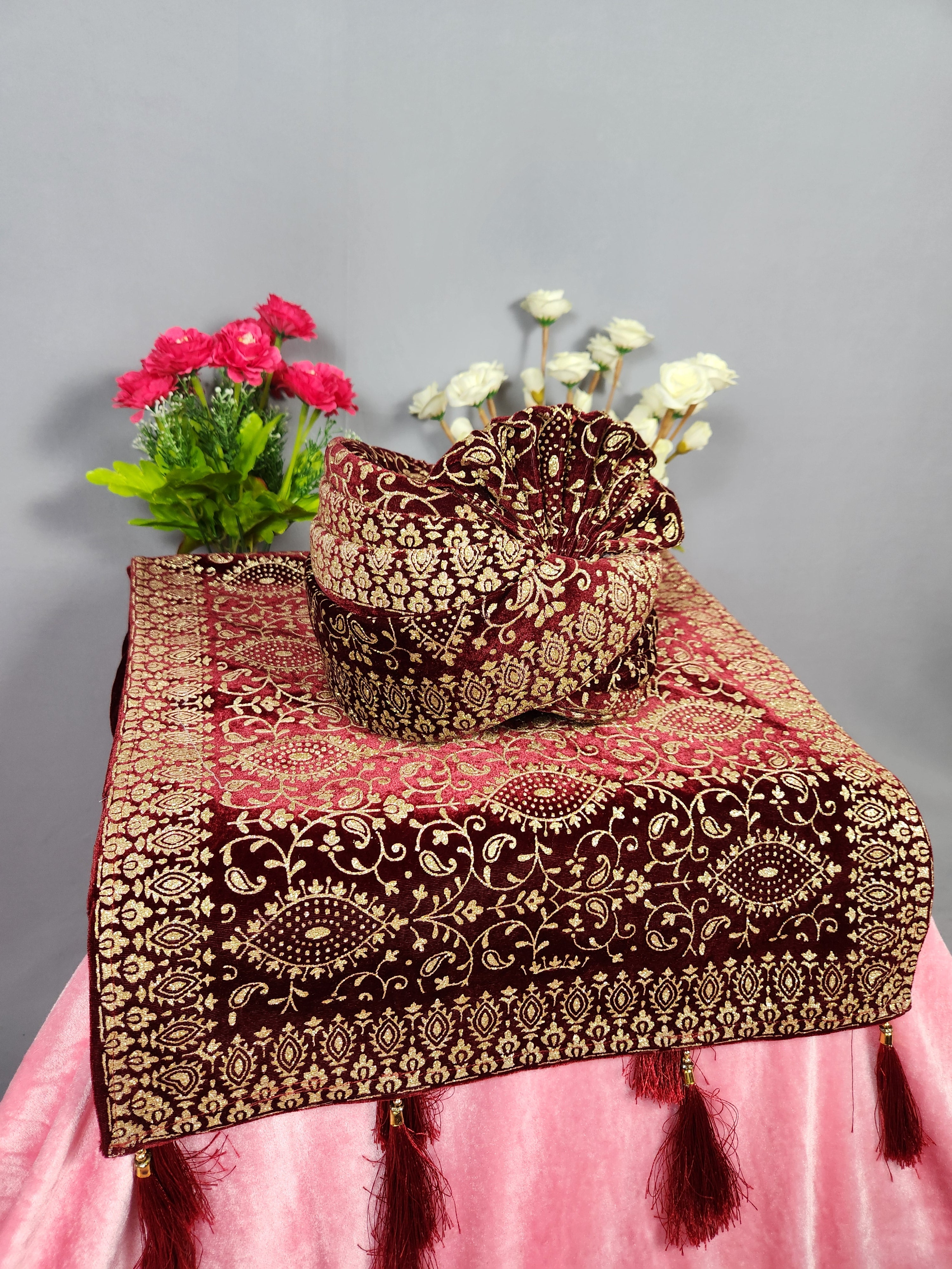 Red Groom Turban Shawl  Set