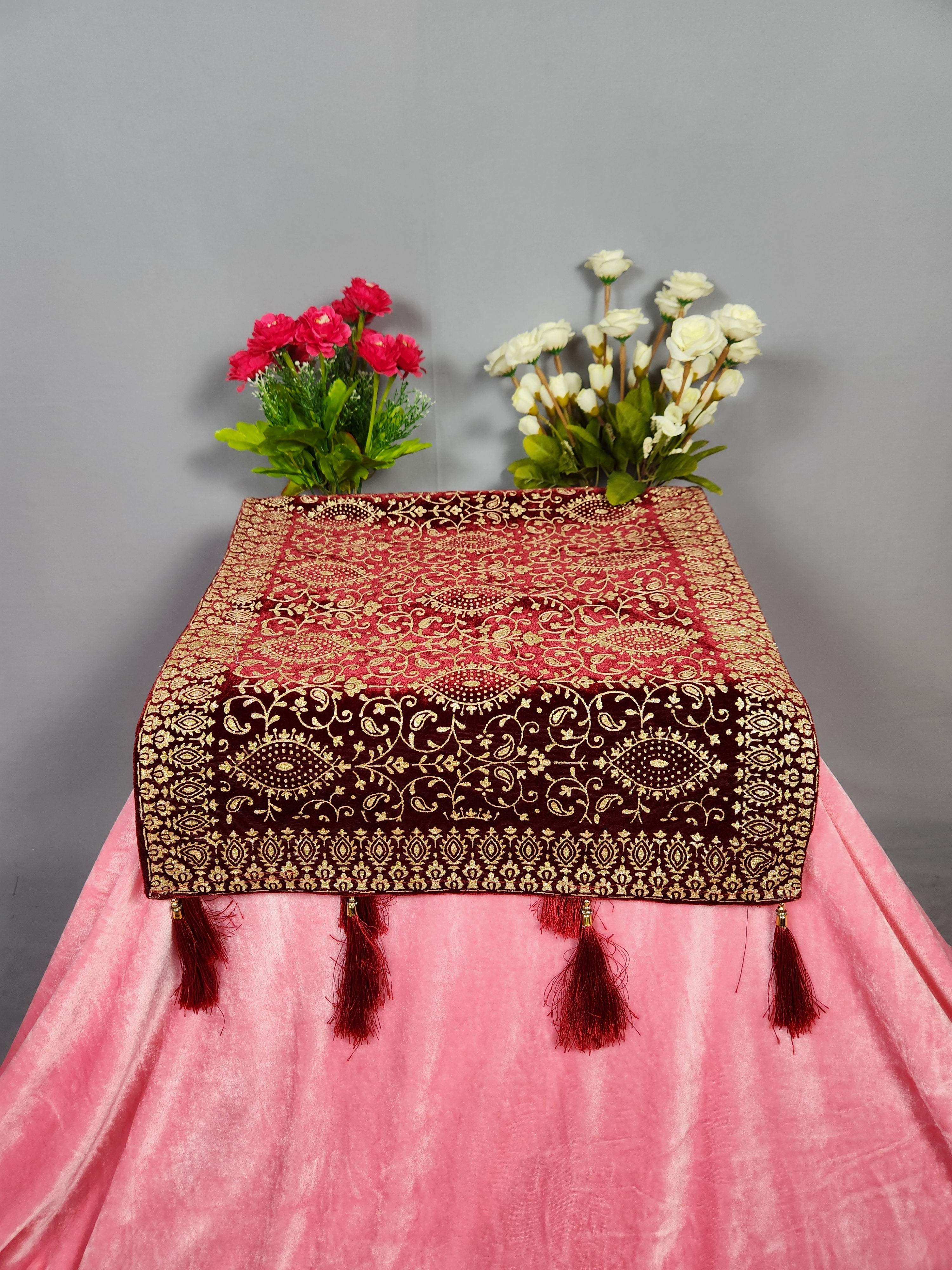 Red Groom Turban Shawl With Gold Print | Dupatta Safa Set For Men