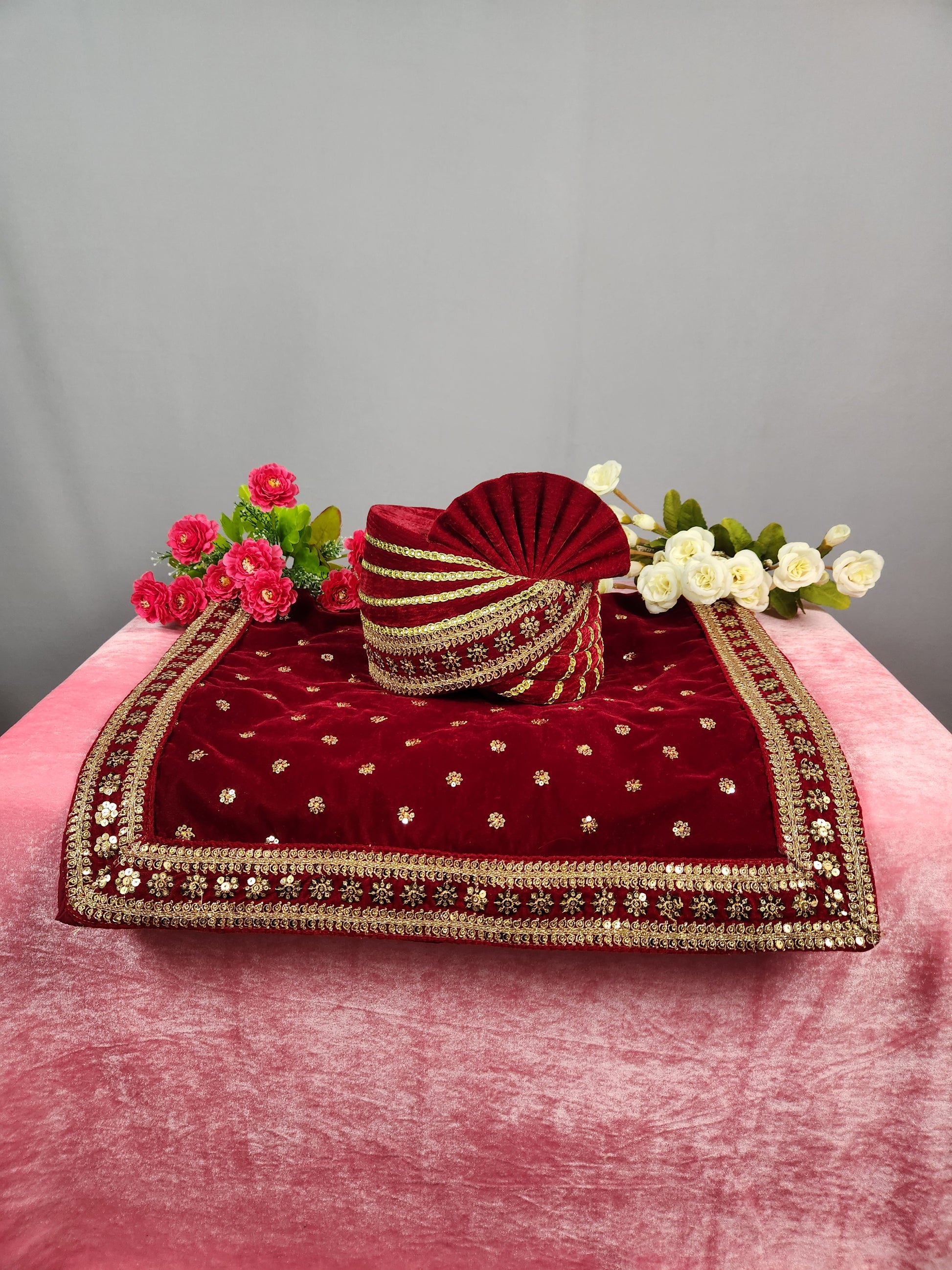 Red Groom Turban Shawl Set
