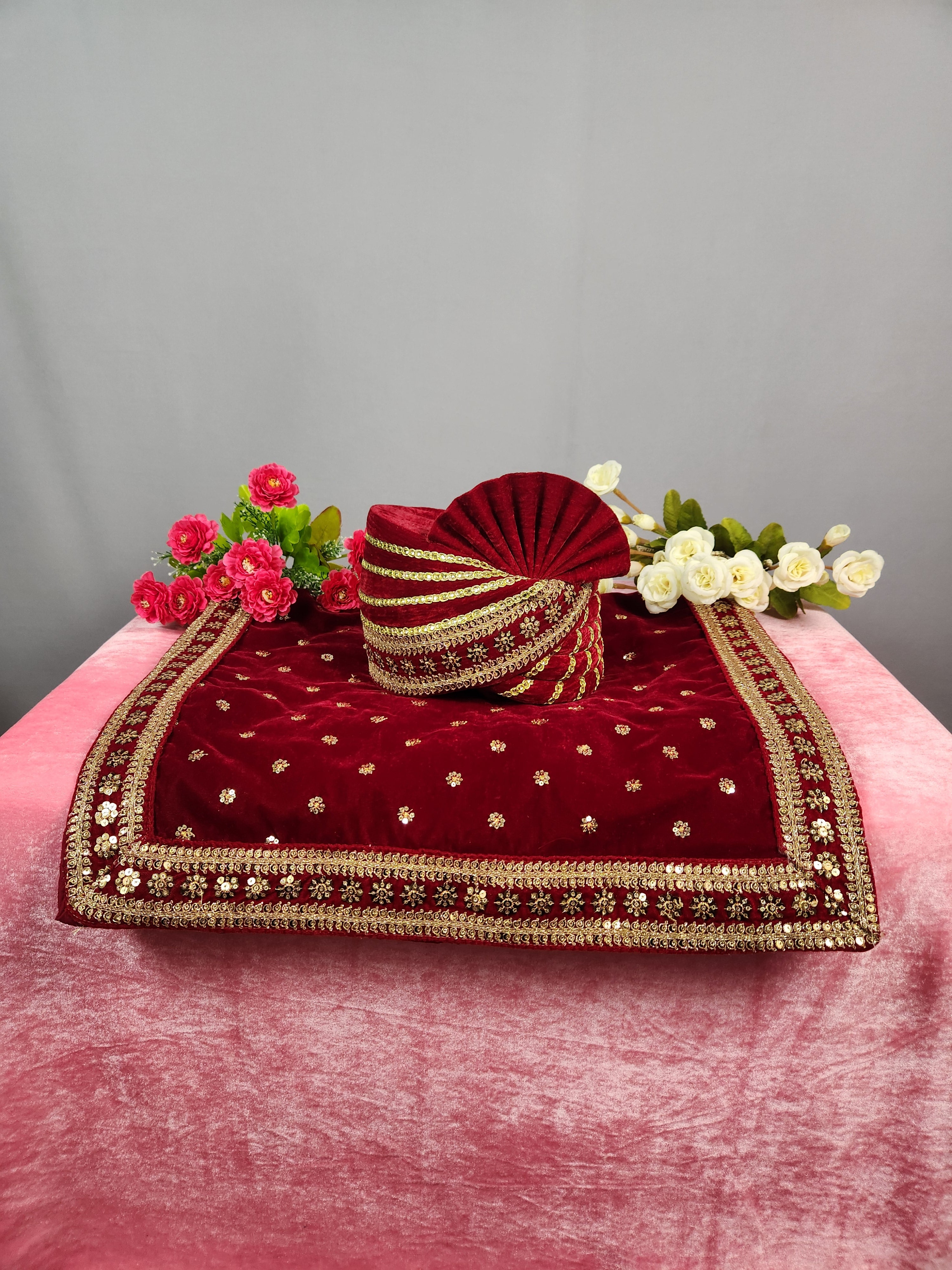 Red Groom Turban Shawl Set