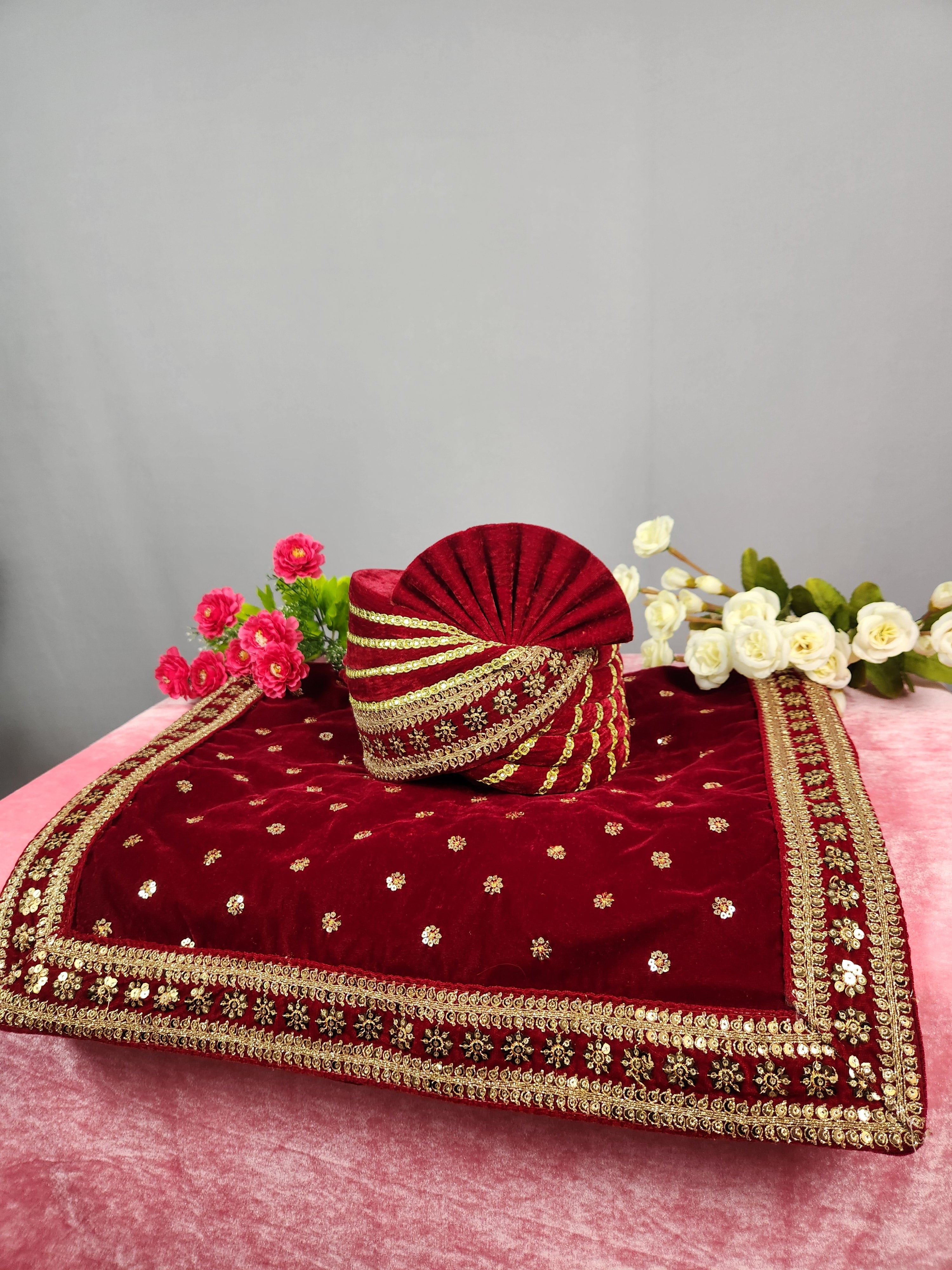 Red Groom Turban Shawl Set