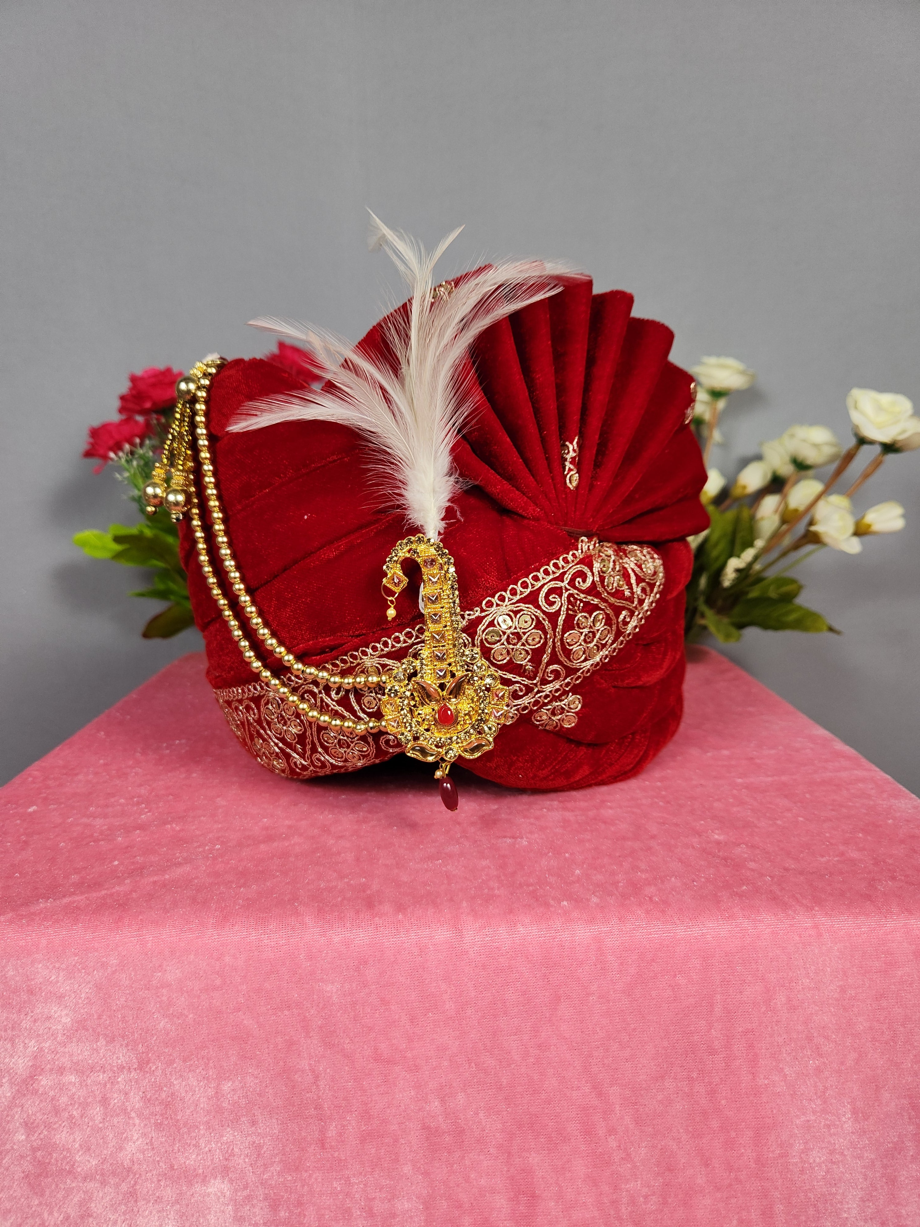 Red Groom Turban Shawl Set