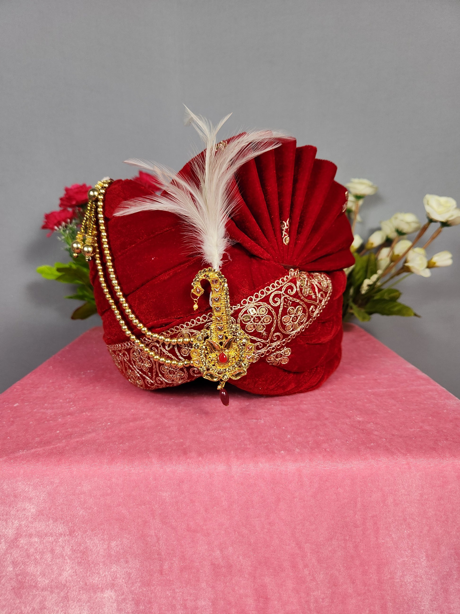 Red Groom Turban Shawl Set