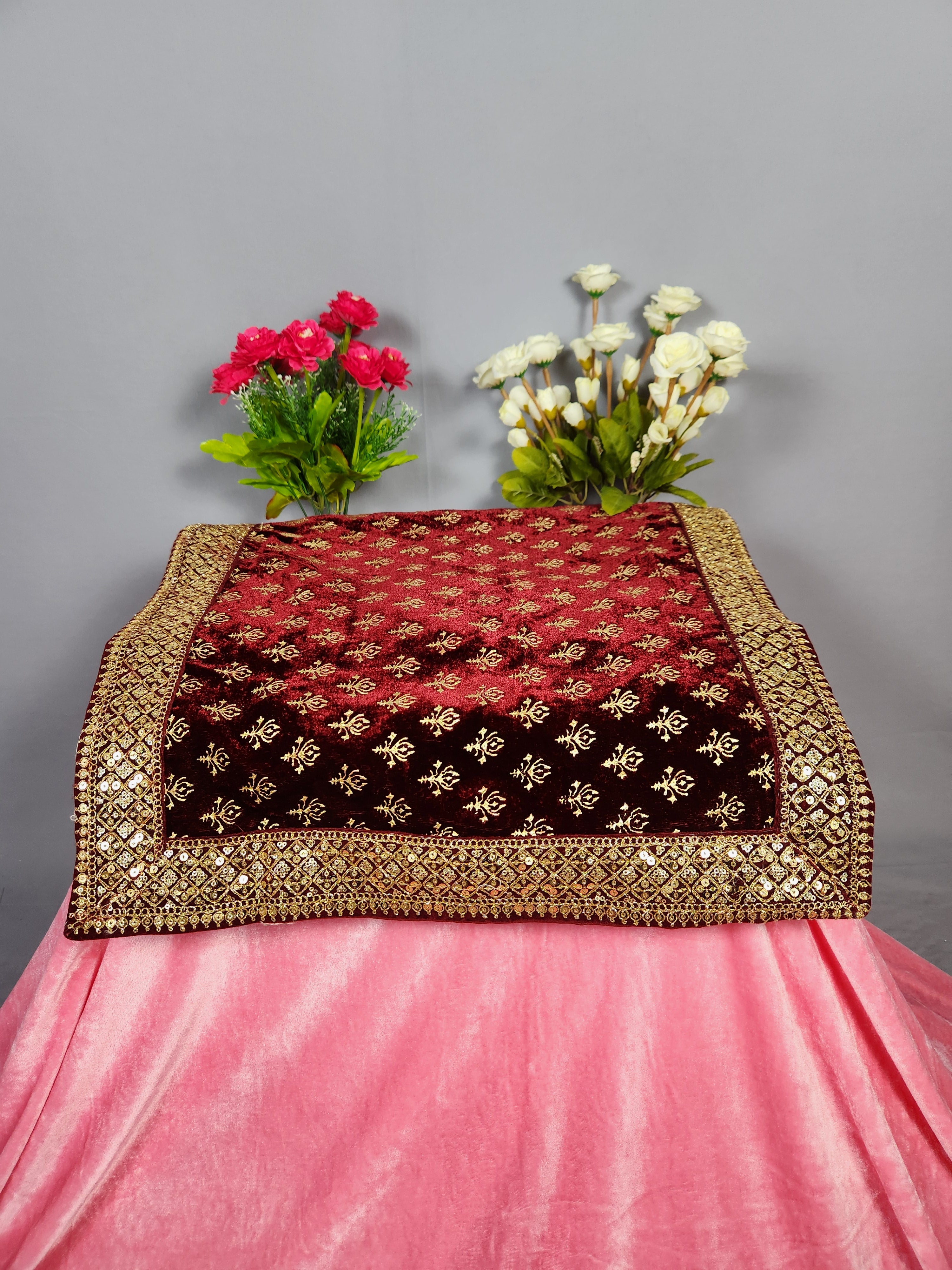 Red Groom Turban Shawl With Gold Print | Dupatta Safa Set For Men