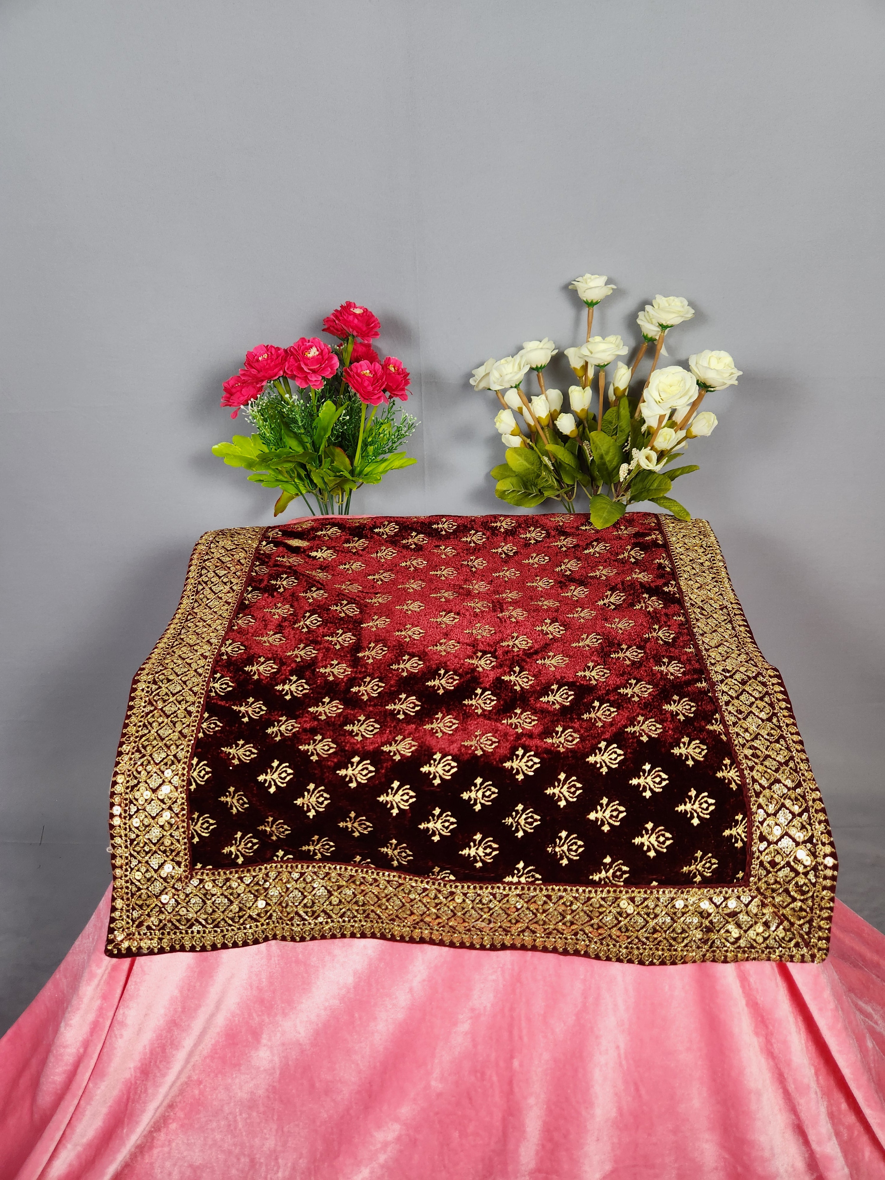 Red Groom Turban Shawl With Gold Print | Dupatta Safa Set For Men