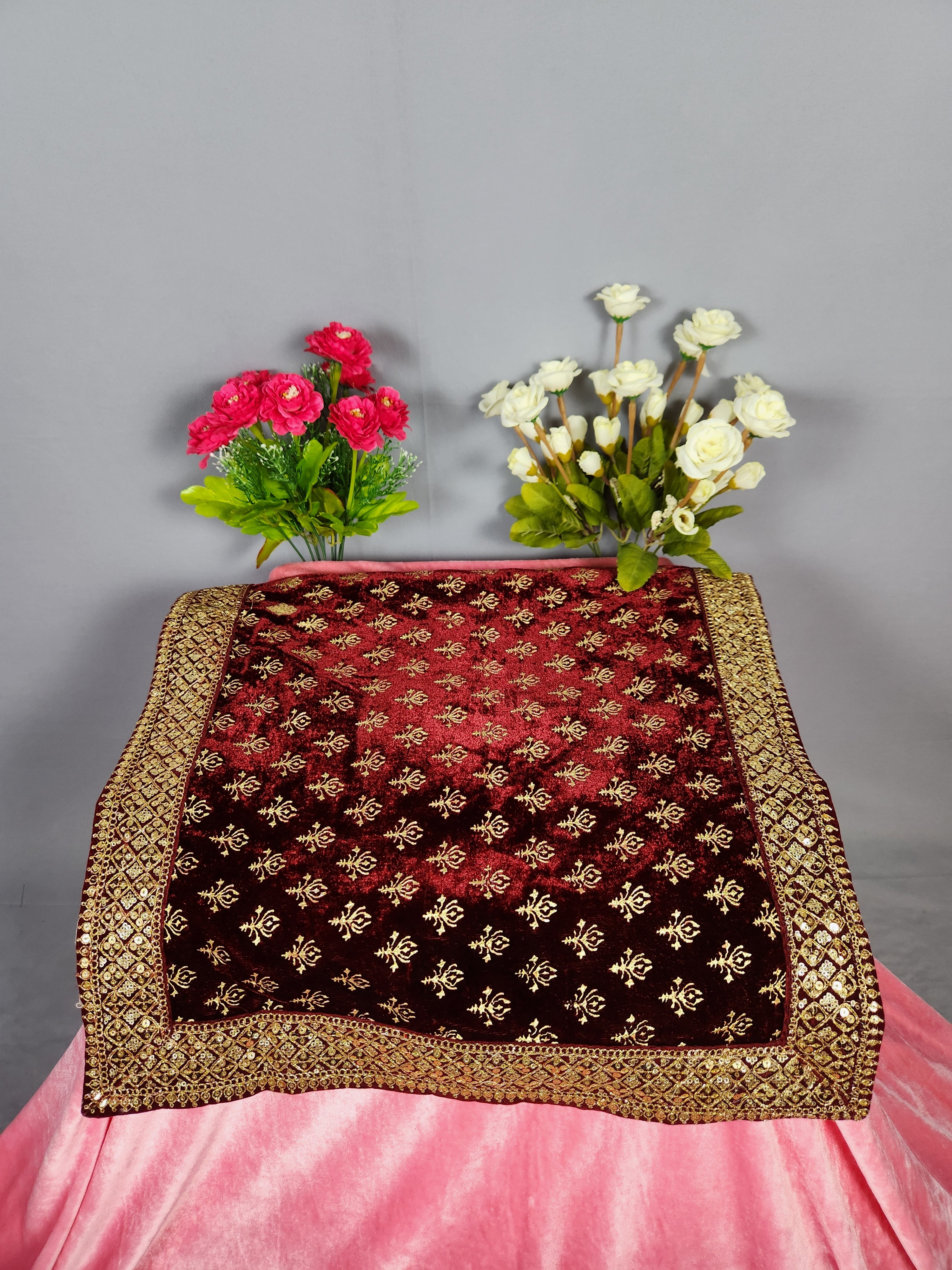 Red Groom Turban Shawl With Gold Print | Dupatta Safa Set For Men