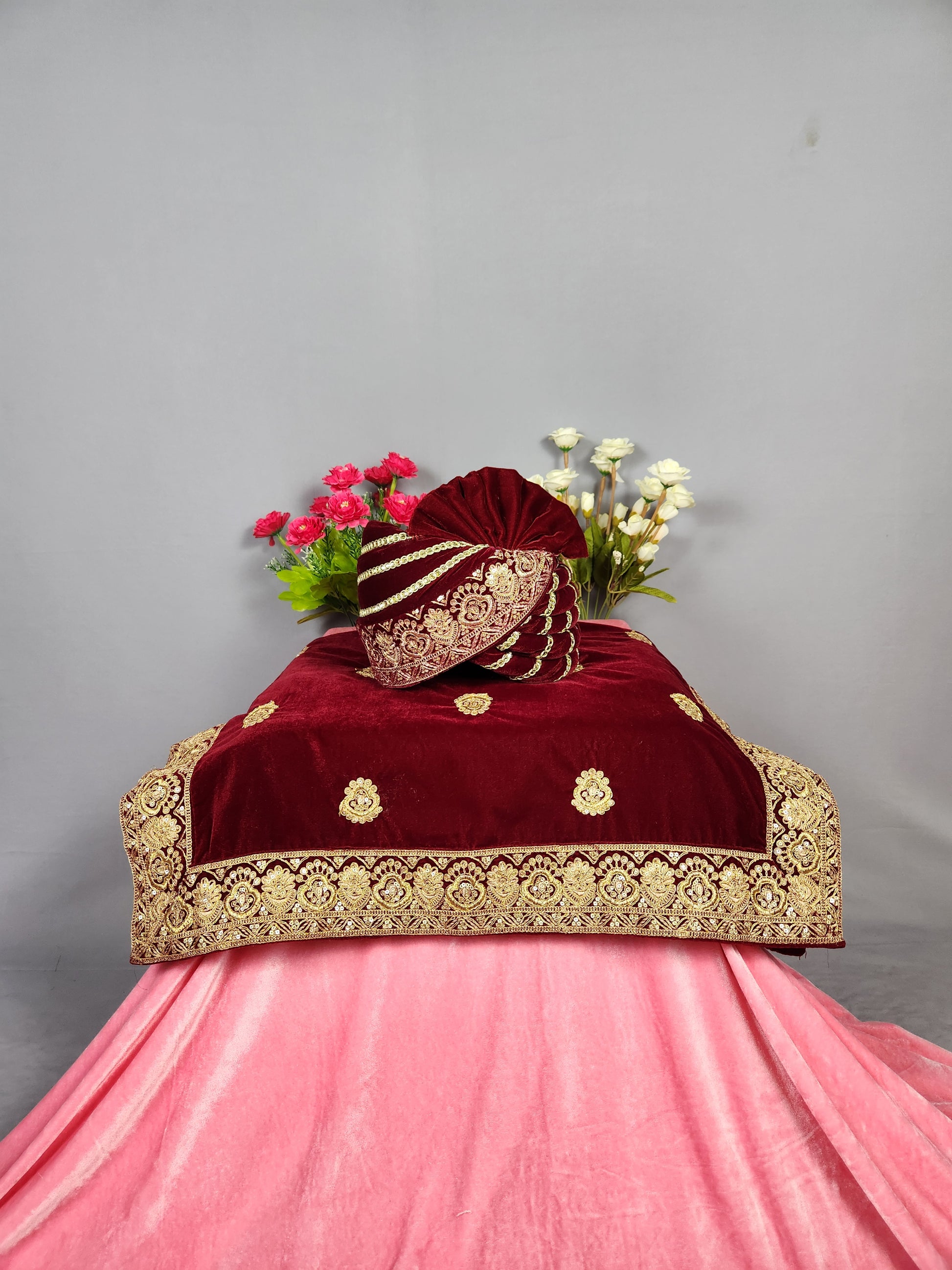 Red Groom Turban Shawl Set