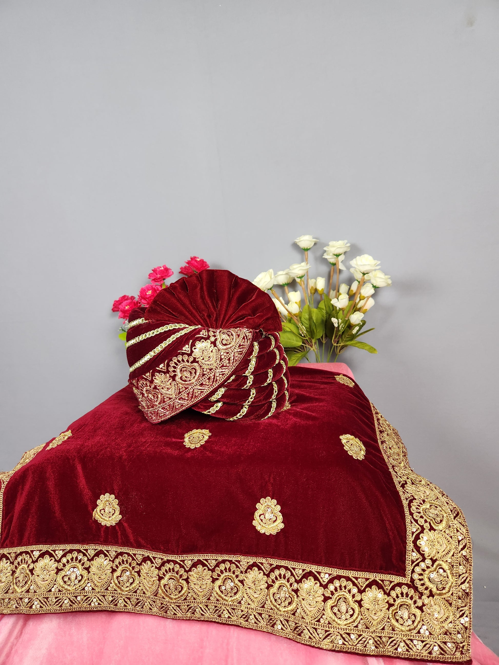 Red Groom Turban Shawl Set