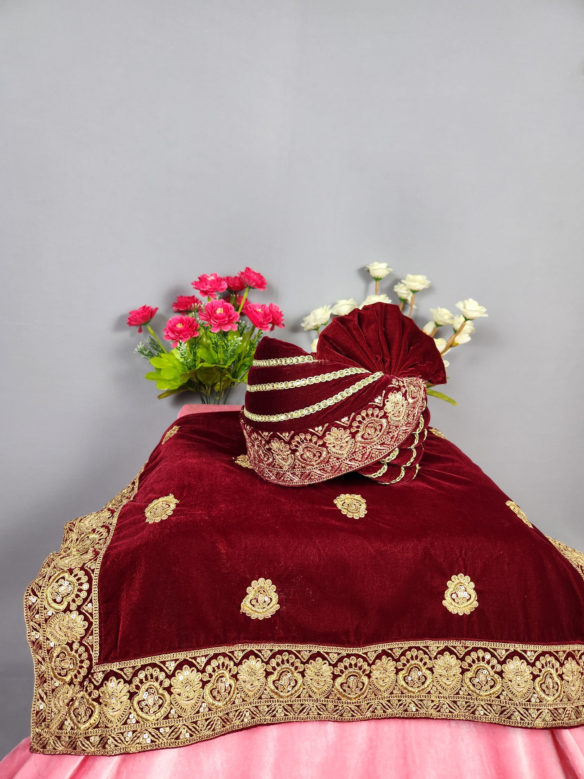 Red Groom Turban Shawl Set