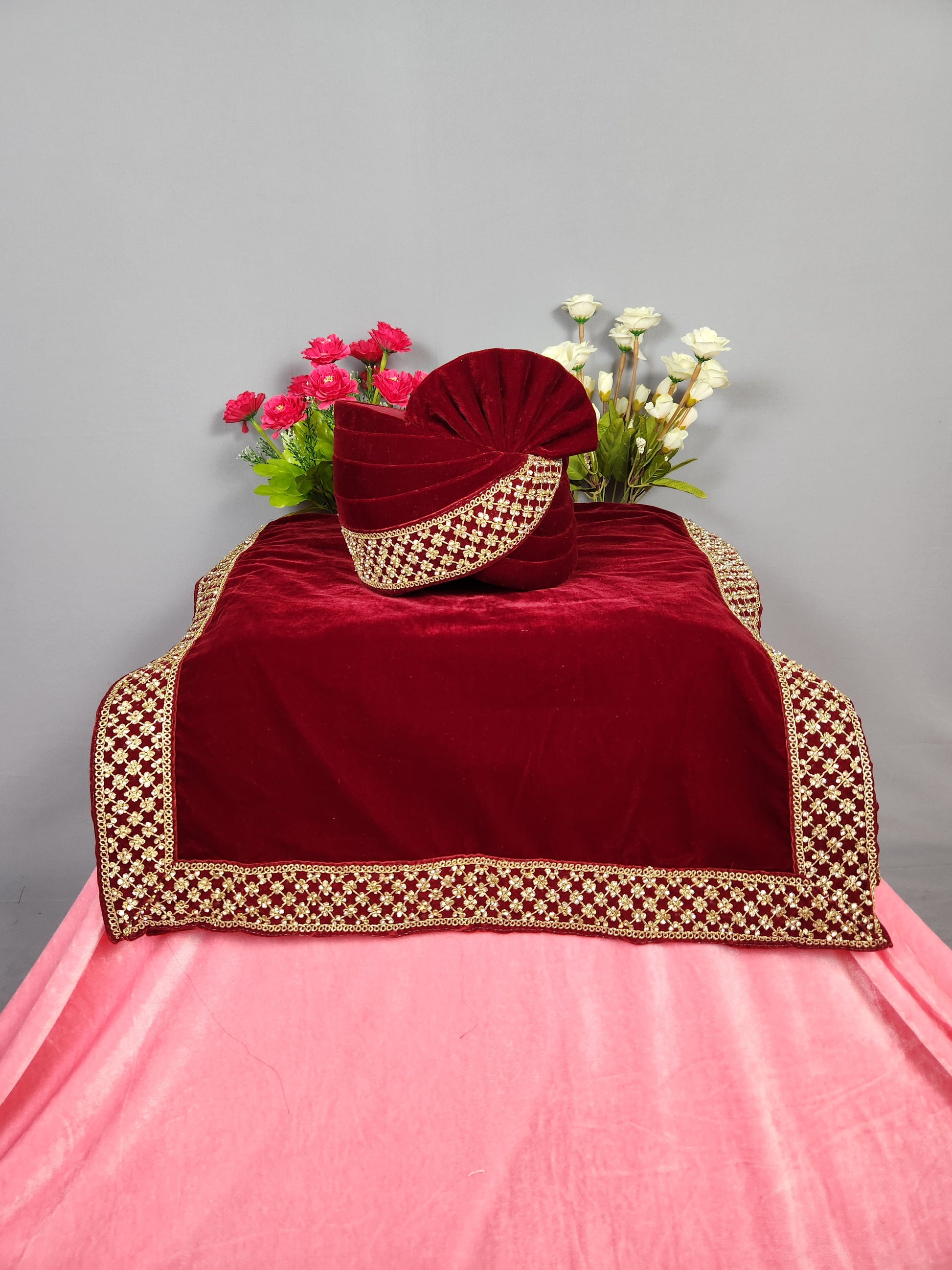 Red Groom Turban Shawl Set