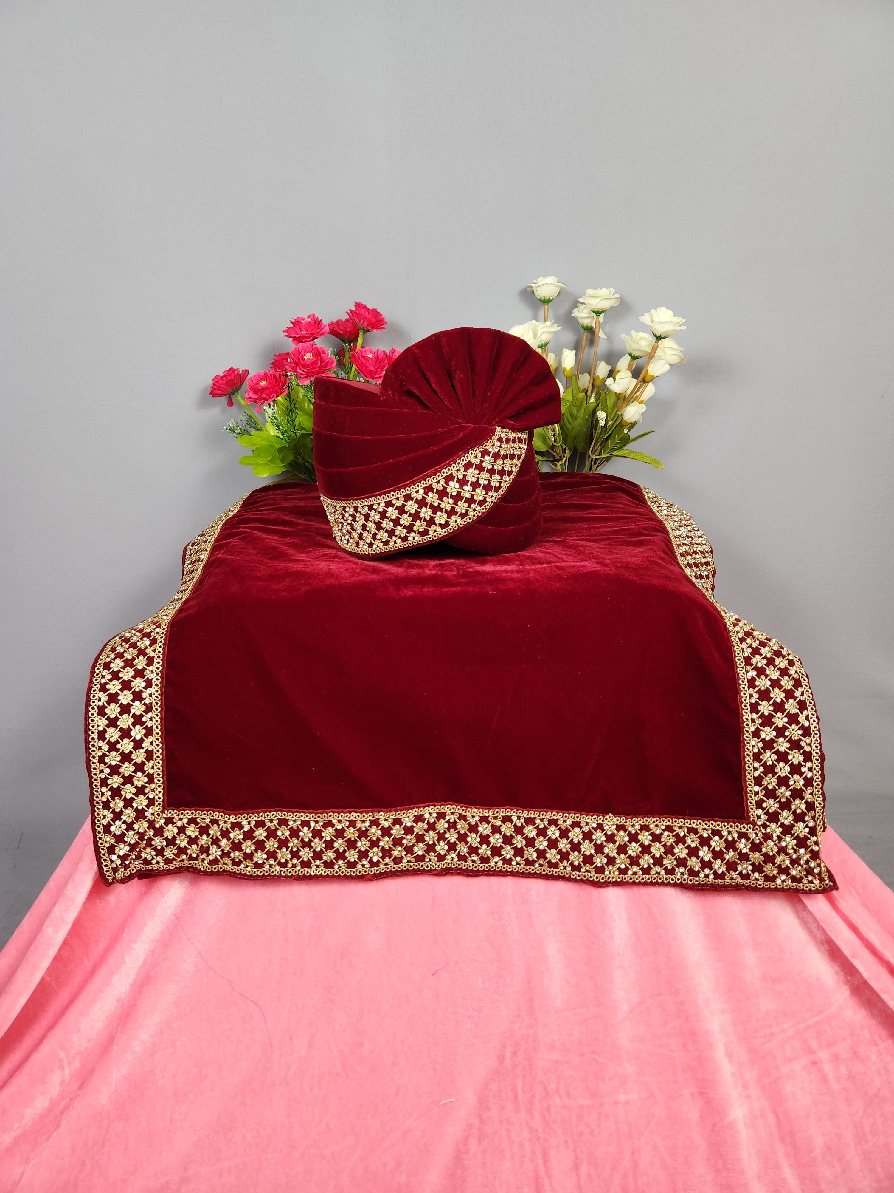 Red Groom Turban Shawl Set