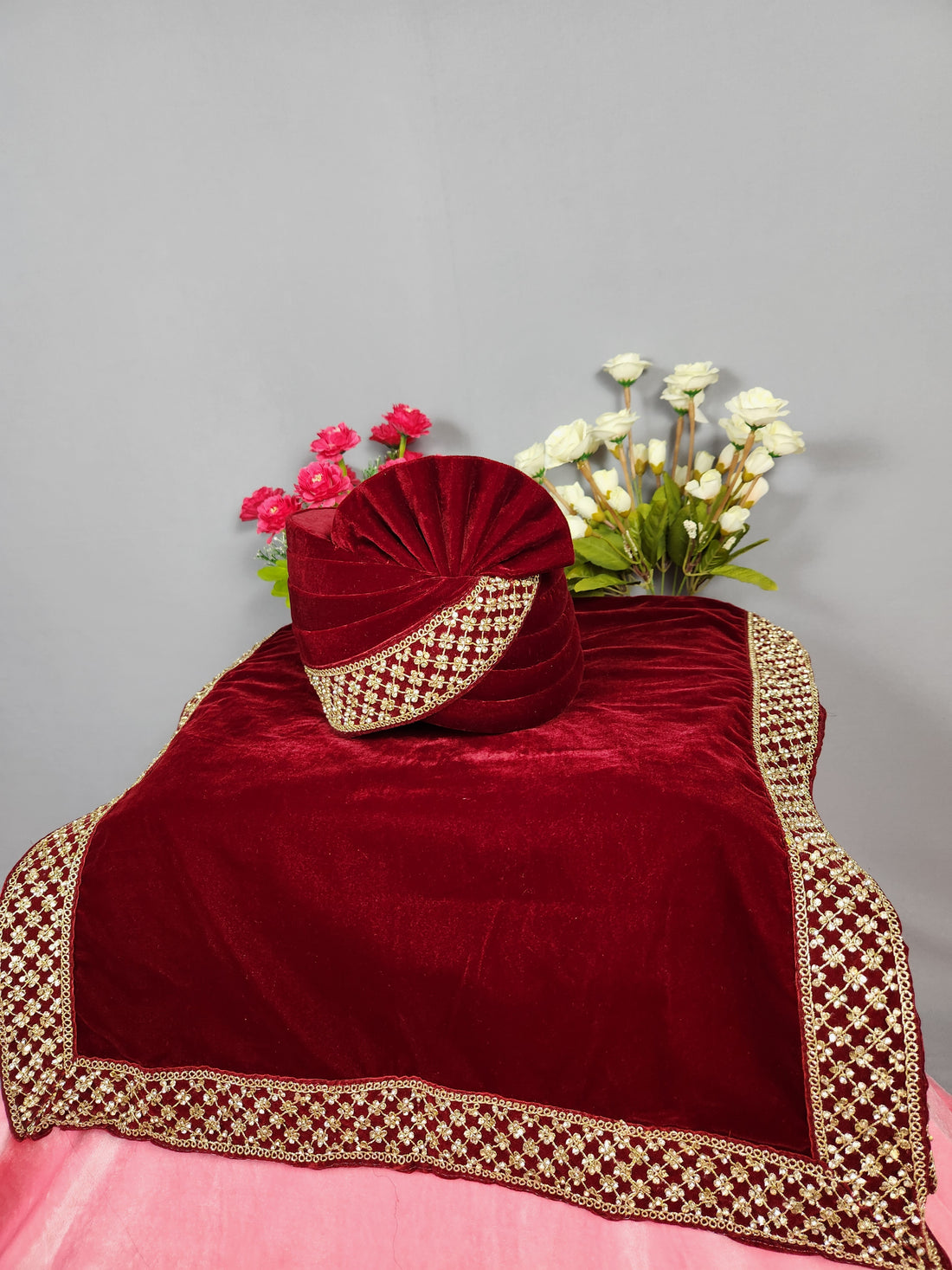 Red Groom Turban Shawl Set