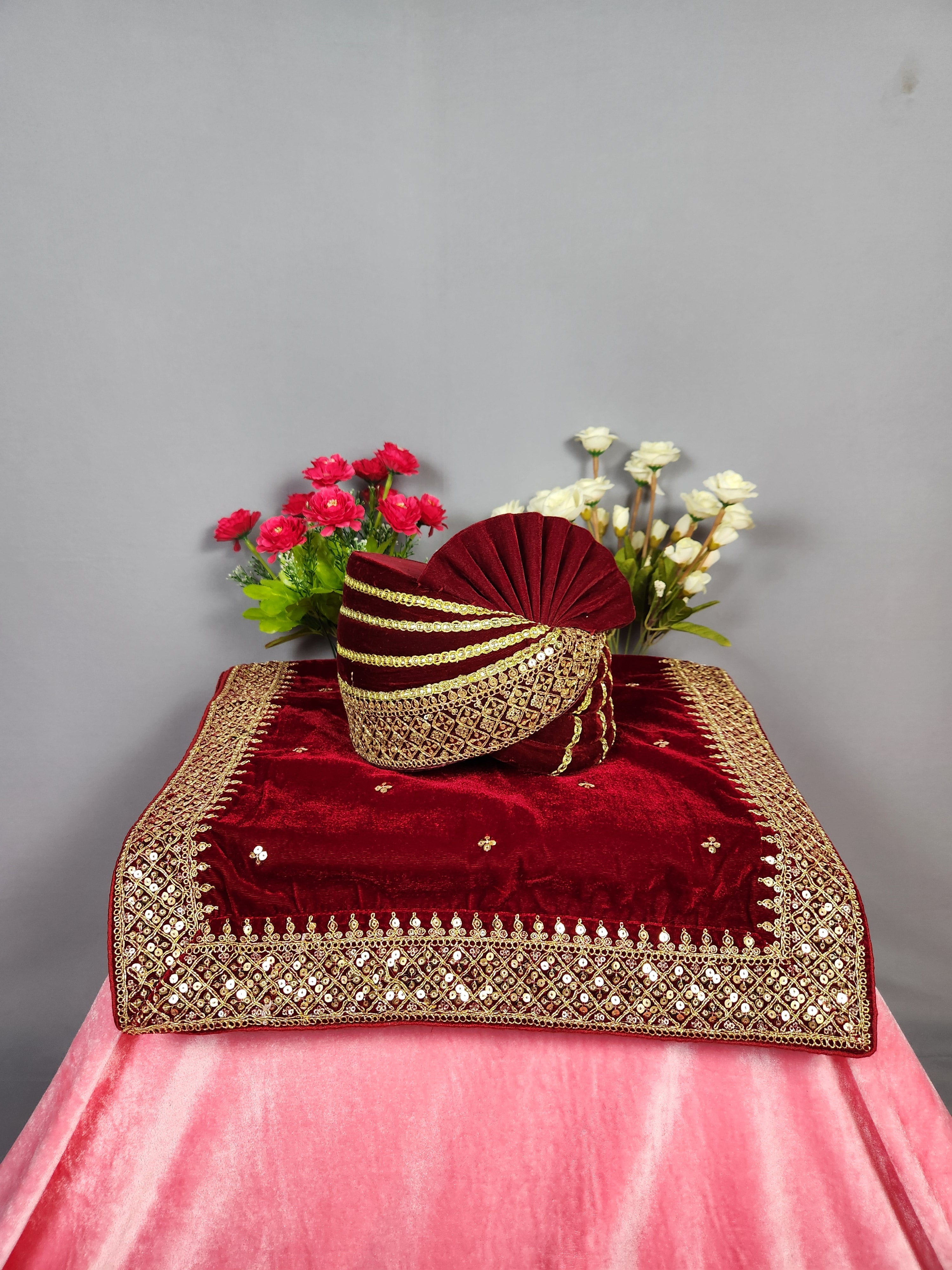 Red Groom Turban Shawl Set
