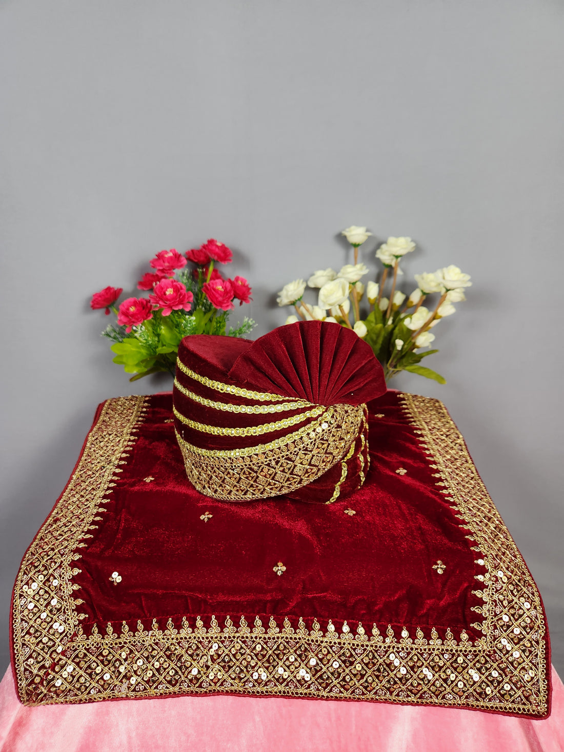 Red Groom Turban Shawl Set